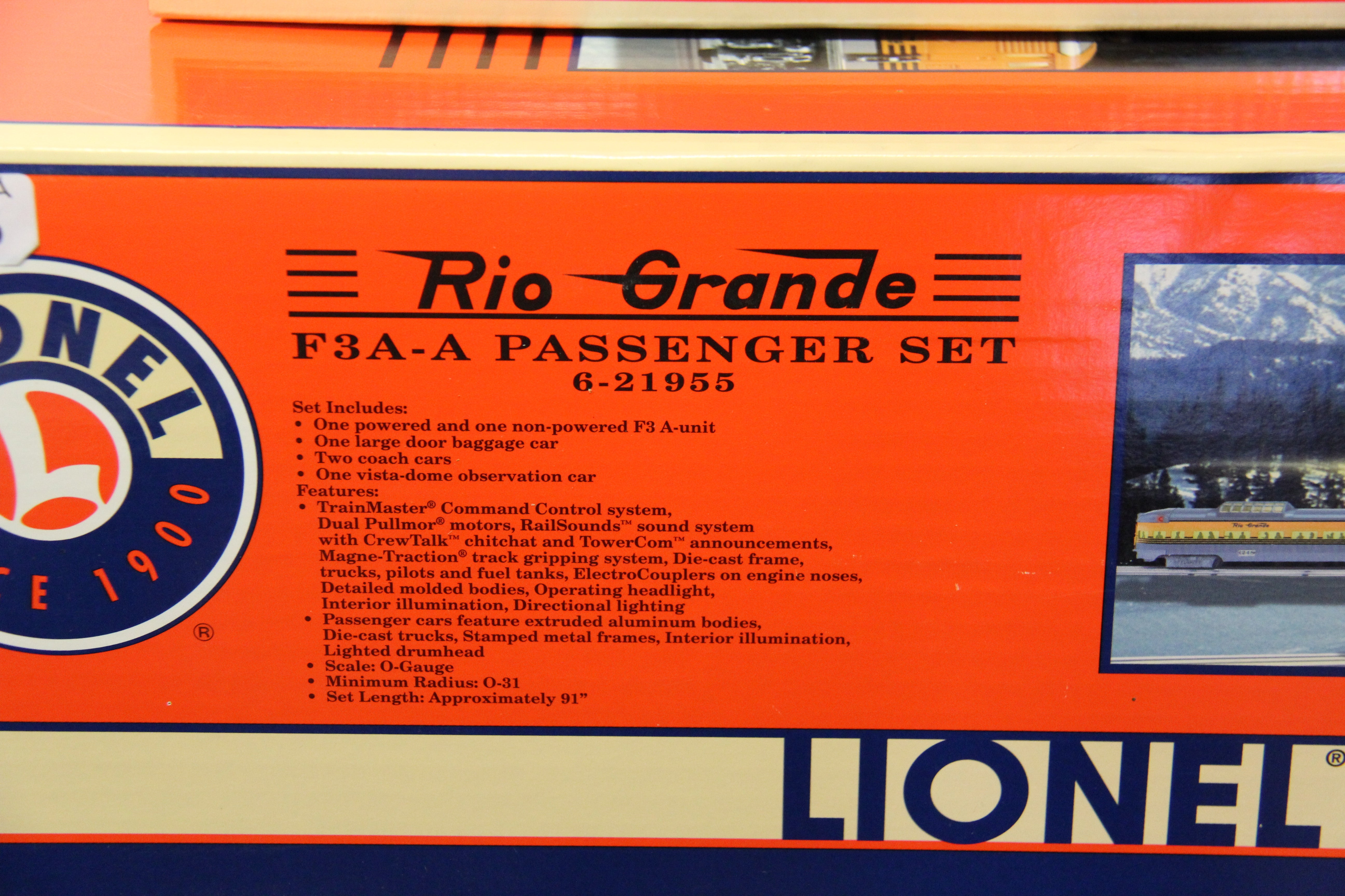 Lionel 6-21955 Rio Grande F3A-A Passenger Set & Lionel 6-39185 Aluminum Car 2 Pack-Second hand-M7136