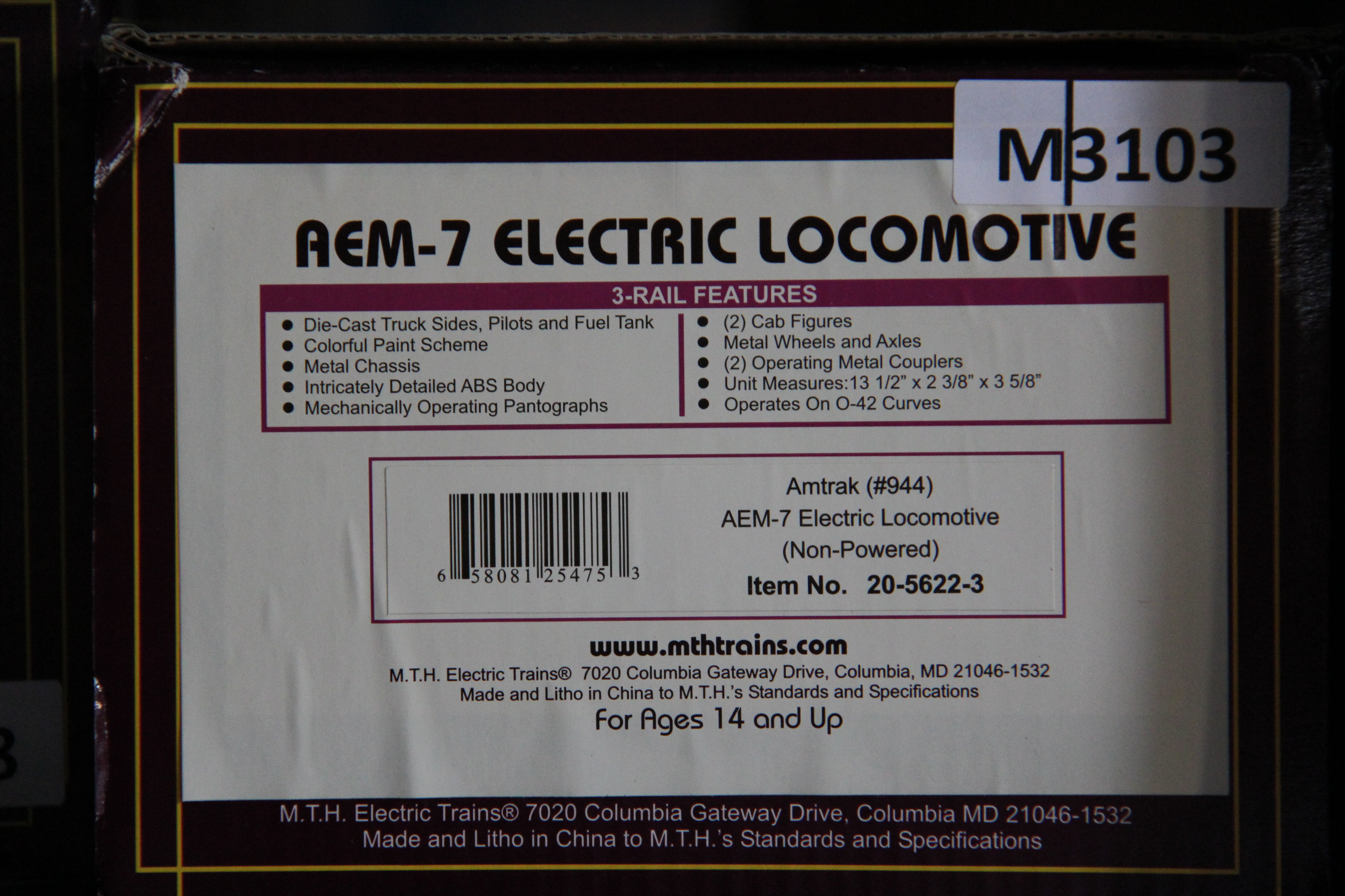 MTH 20-5622-1 & MTH 20-5622-3 Amtrak #943 AEM-7 Electric Locomotive & Non Powered #944-Second hand-M3104