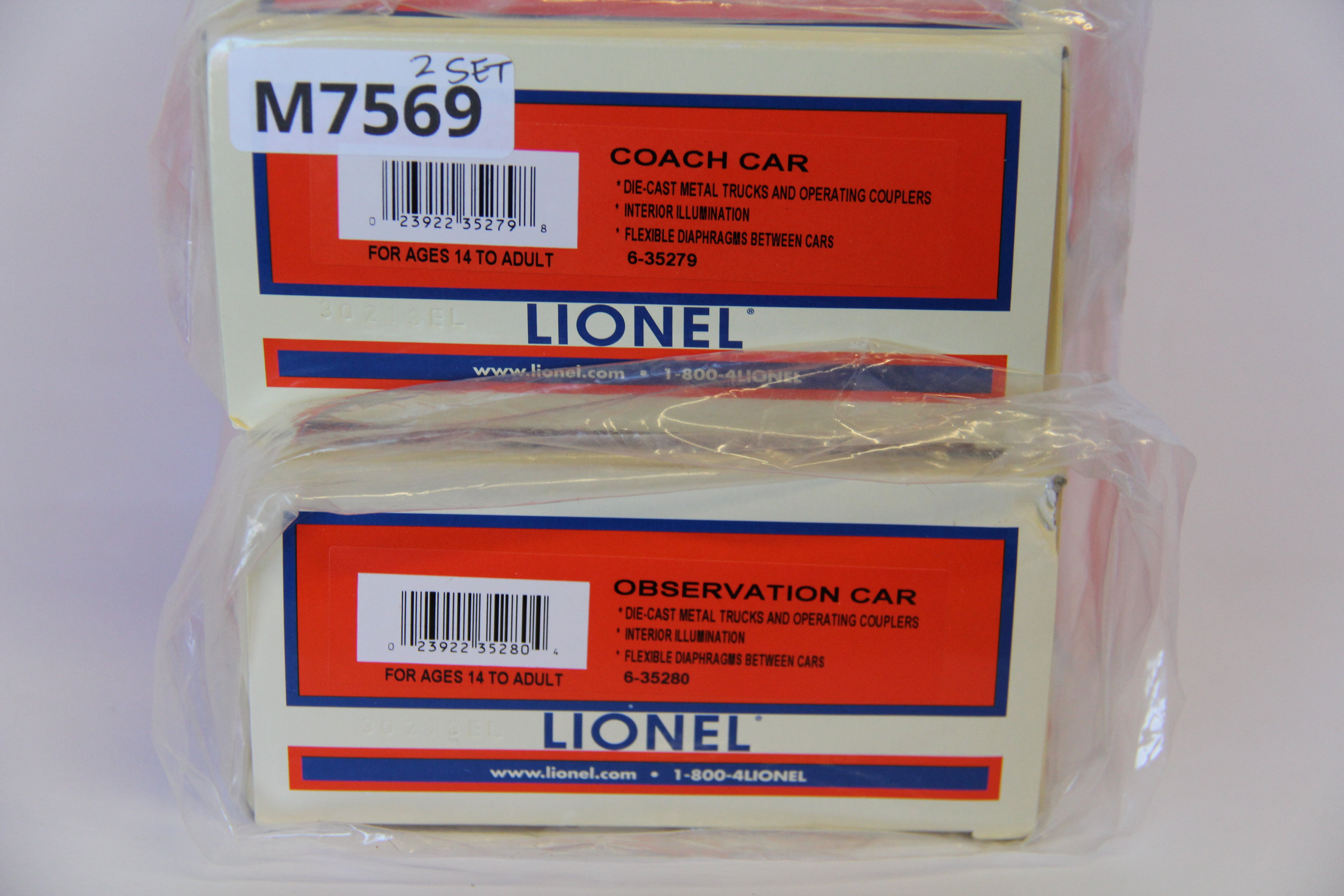 Lionel 6-35279 The Polar Express Coach Car & Lionel 6-35280 The Polar Express Observation Car-2 Set-Second hand-M7569