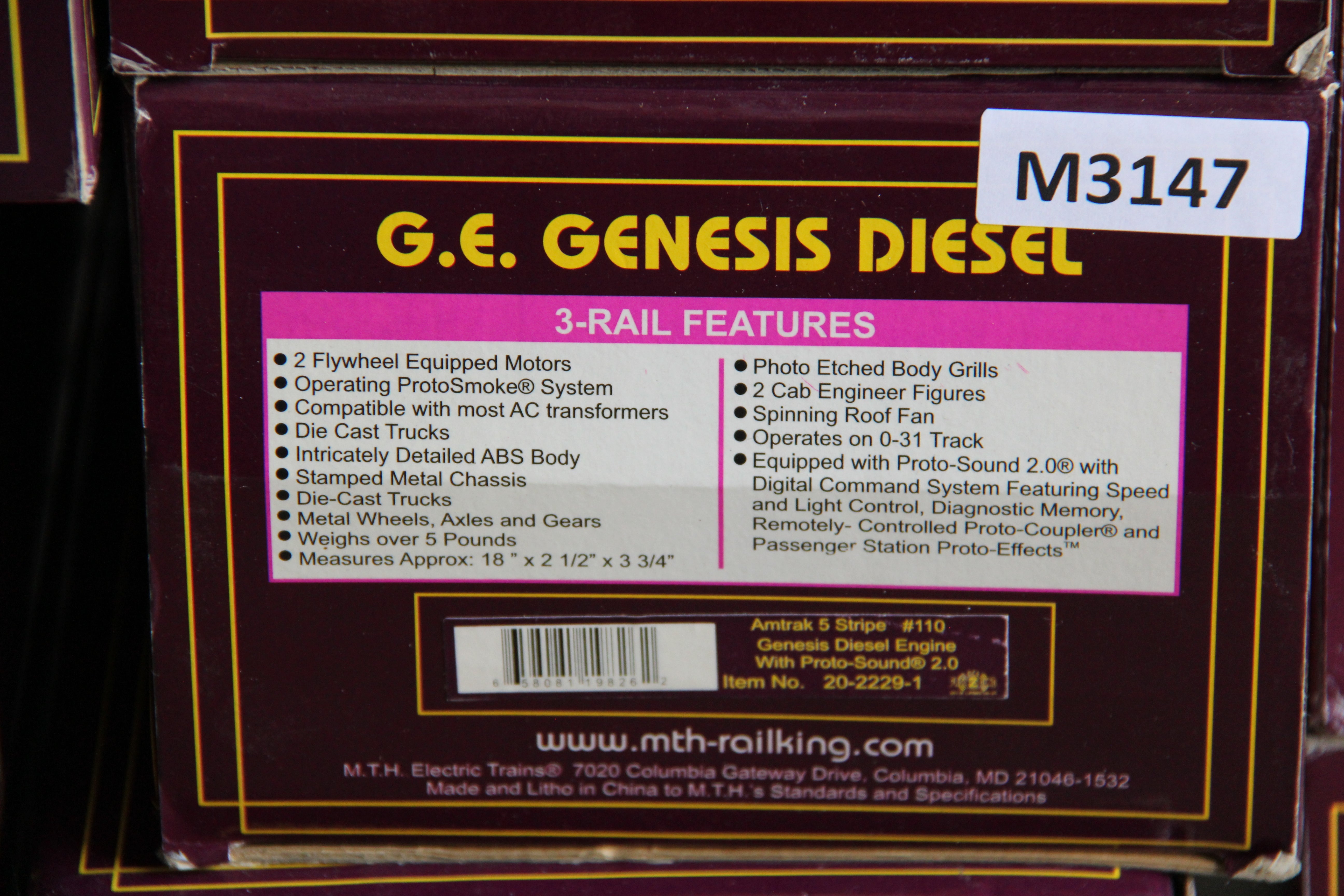 MTH 20-2229-1 Amtrak 5 Stripe #107 Genesis Diesel Engine-Second hand-M3147