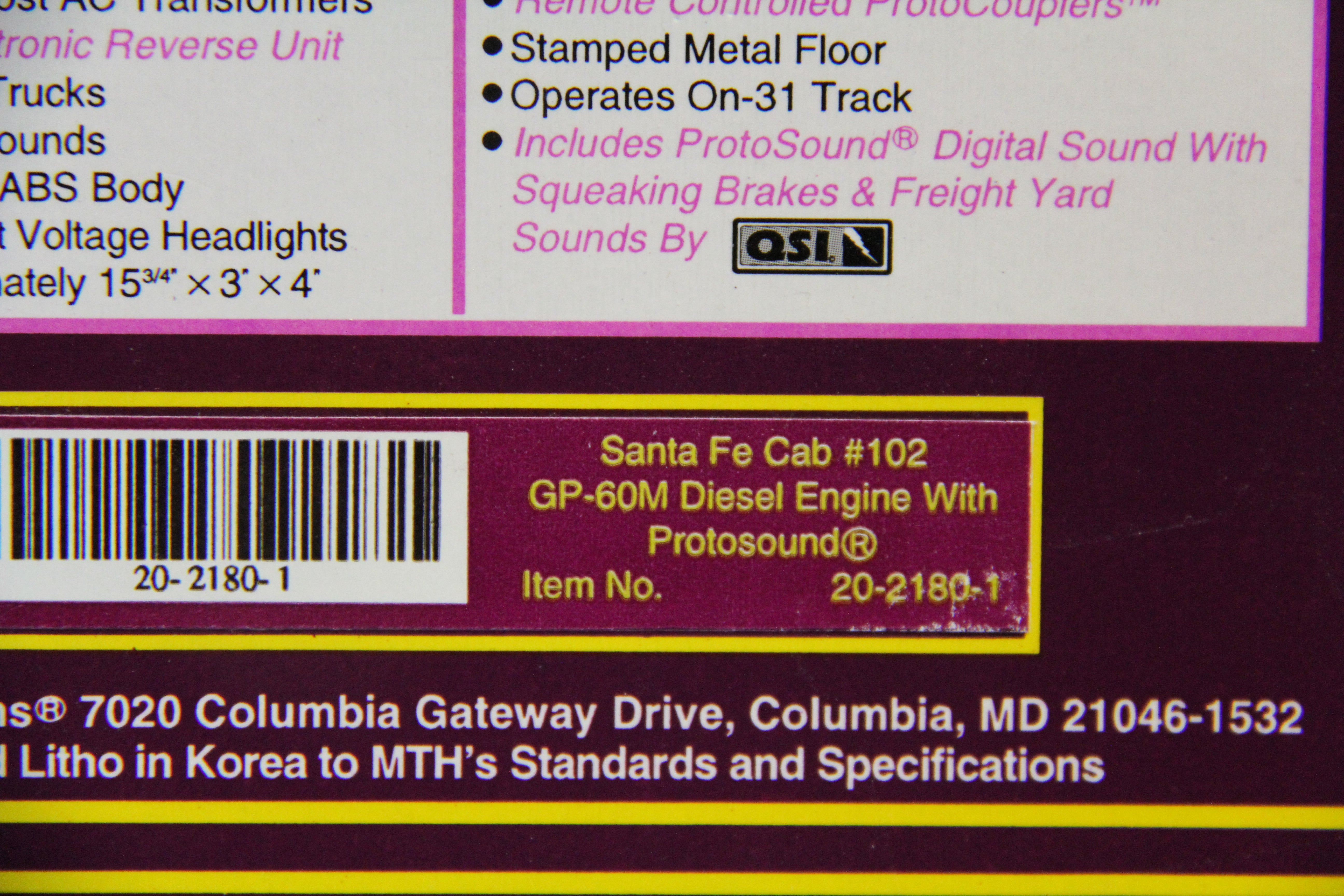 MTH 20-2180-1 Santa Fe Cab #102 GP-60M Diesel Engine-Second hand-M5951