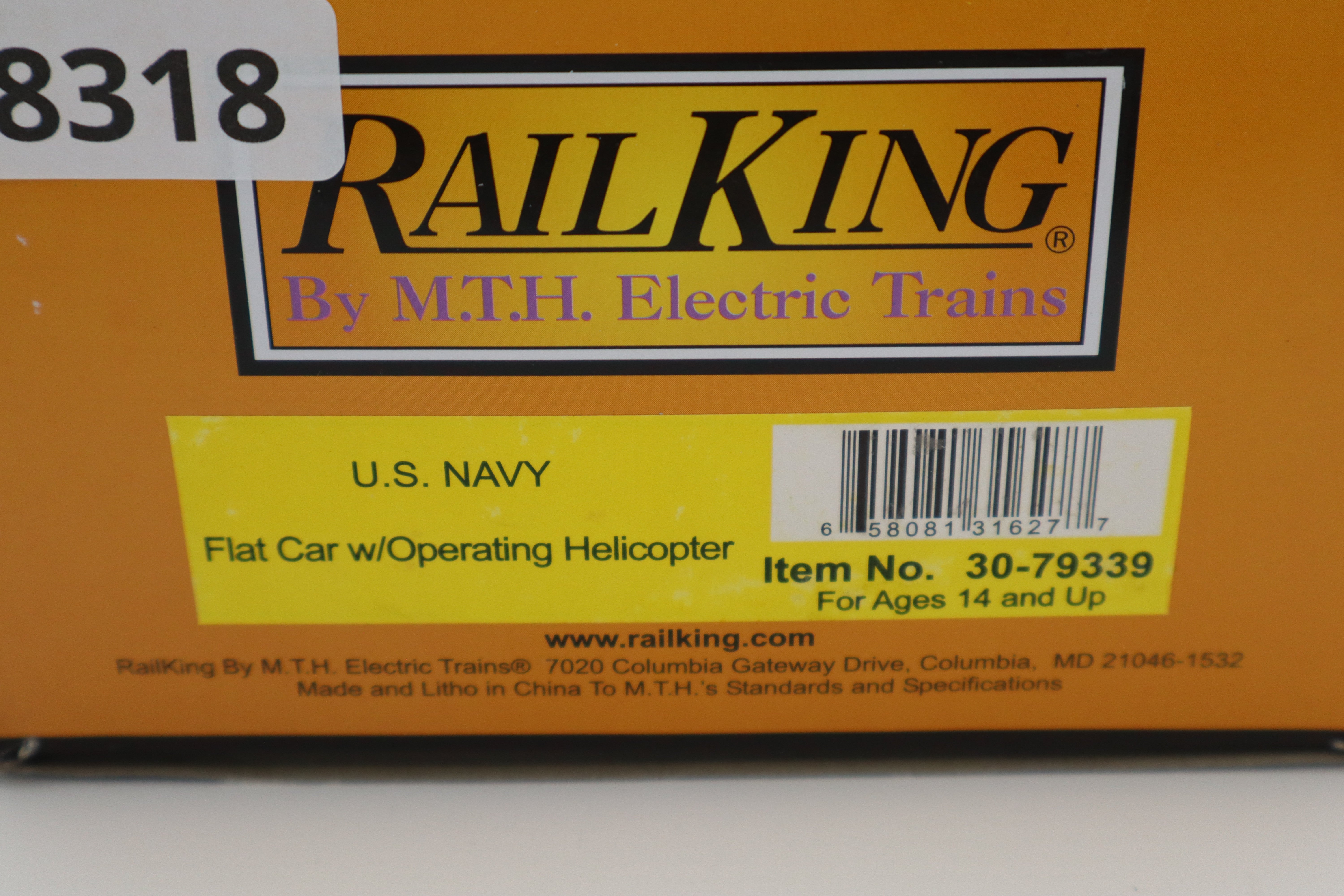Rail King 30-79339 US Navy Flatcar w/ Operating Helicopter-Second hand-M8318