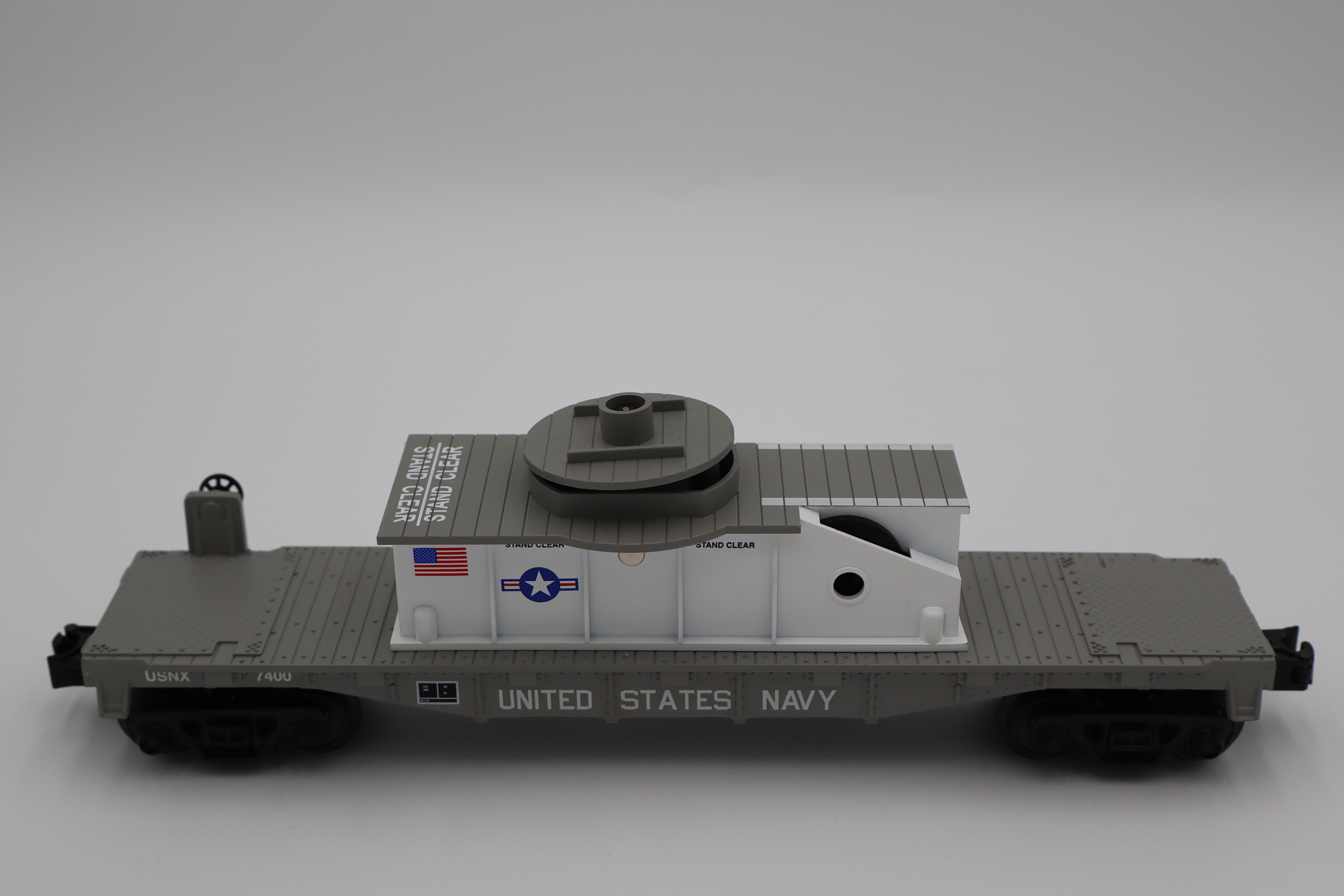 Rail King 30-79339 US Navy Flatcar w/ Operating Helicopter-Second hand-M8318