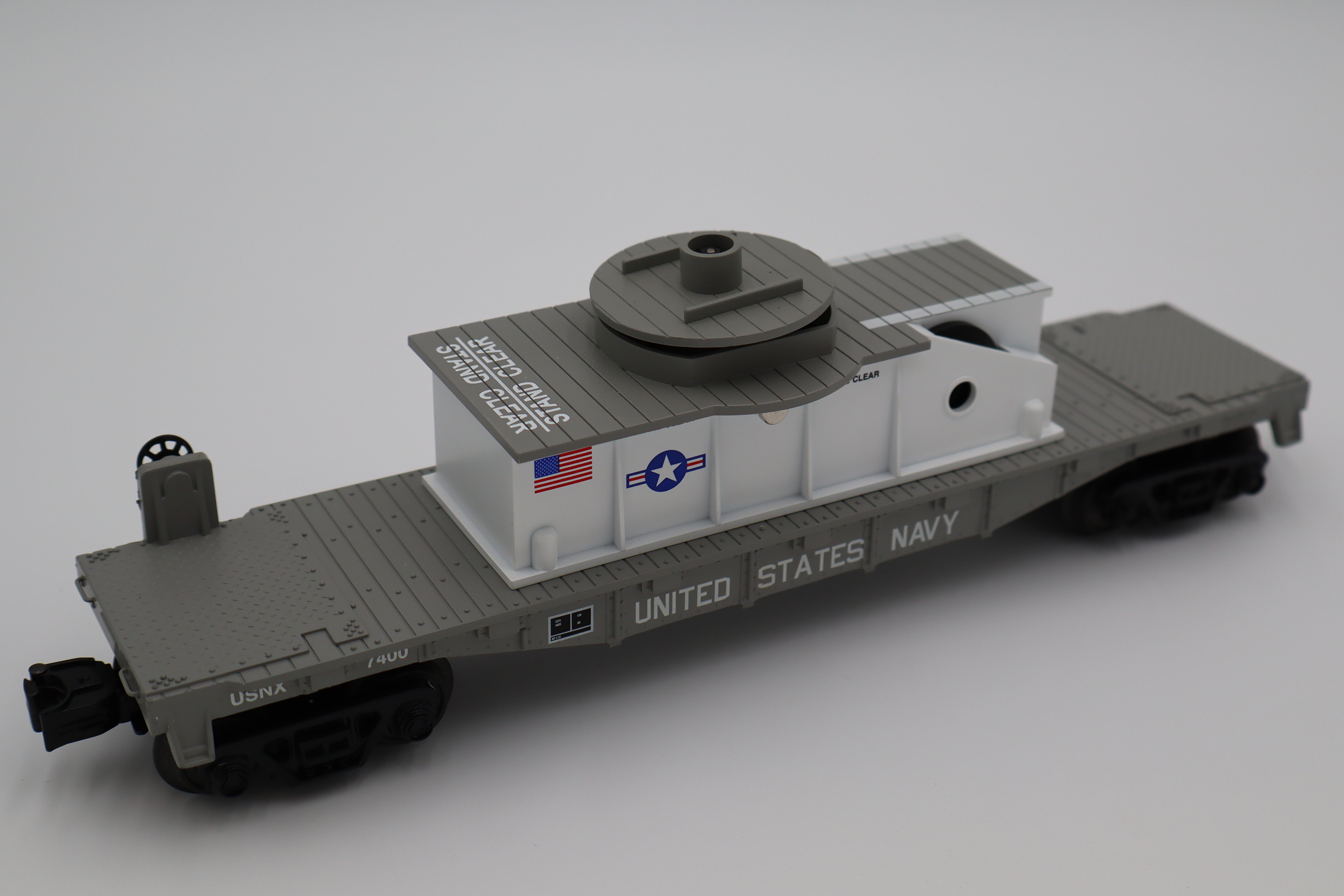 Rail King 30-79339 US Navy Flatcar w/ Operating Helicopter-Second hand-M8318