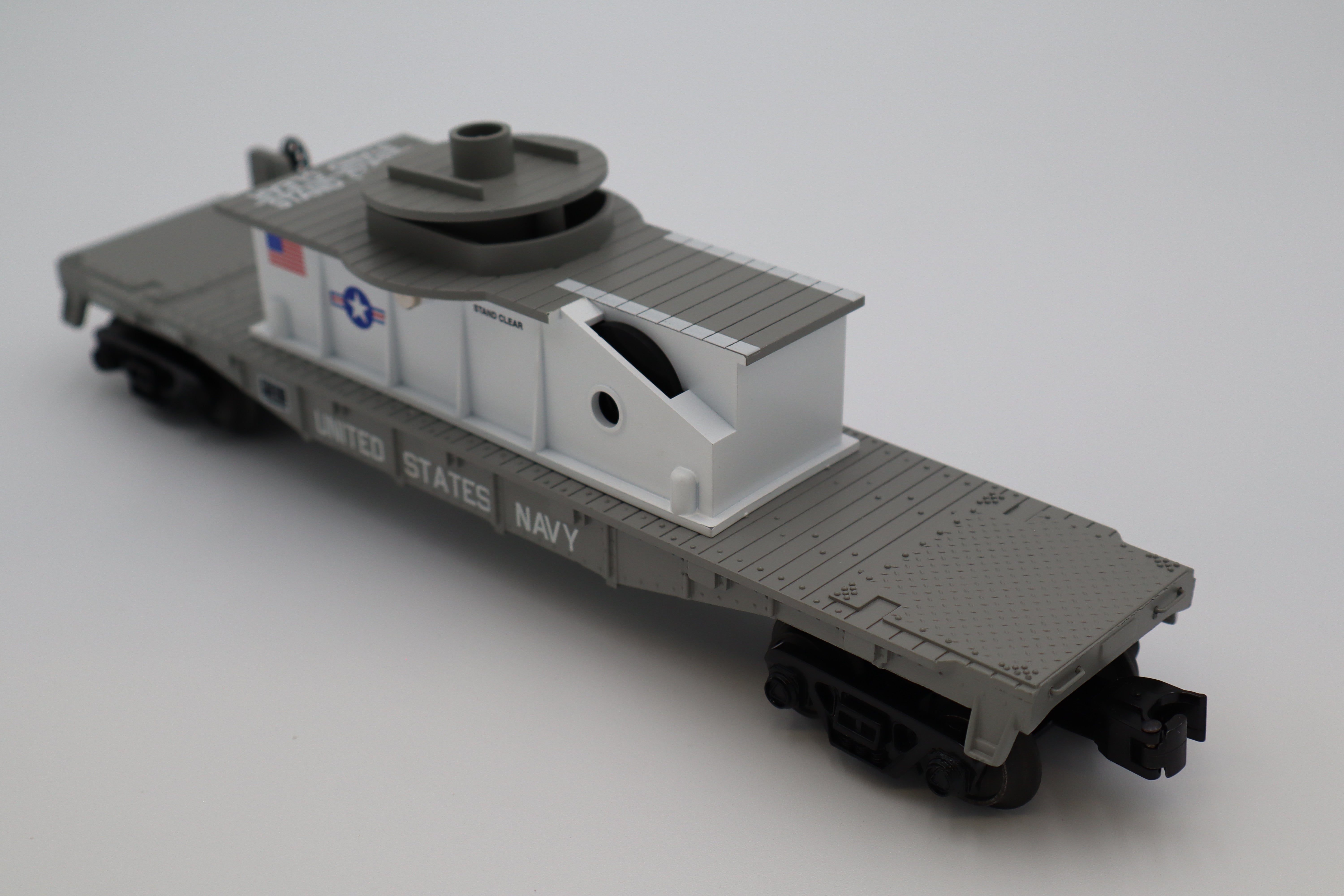 Rail King 30-79339 US Navy Flatcar w/ Operating Helicopter-Second hand-M8318