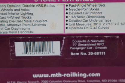 MTH 20-68111 Louisville & Nashville 70' Streamlined RPO Pass Car-Smooth-Second hand-M8471