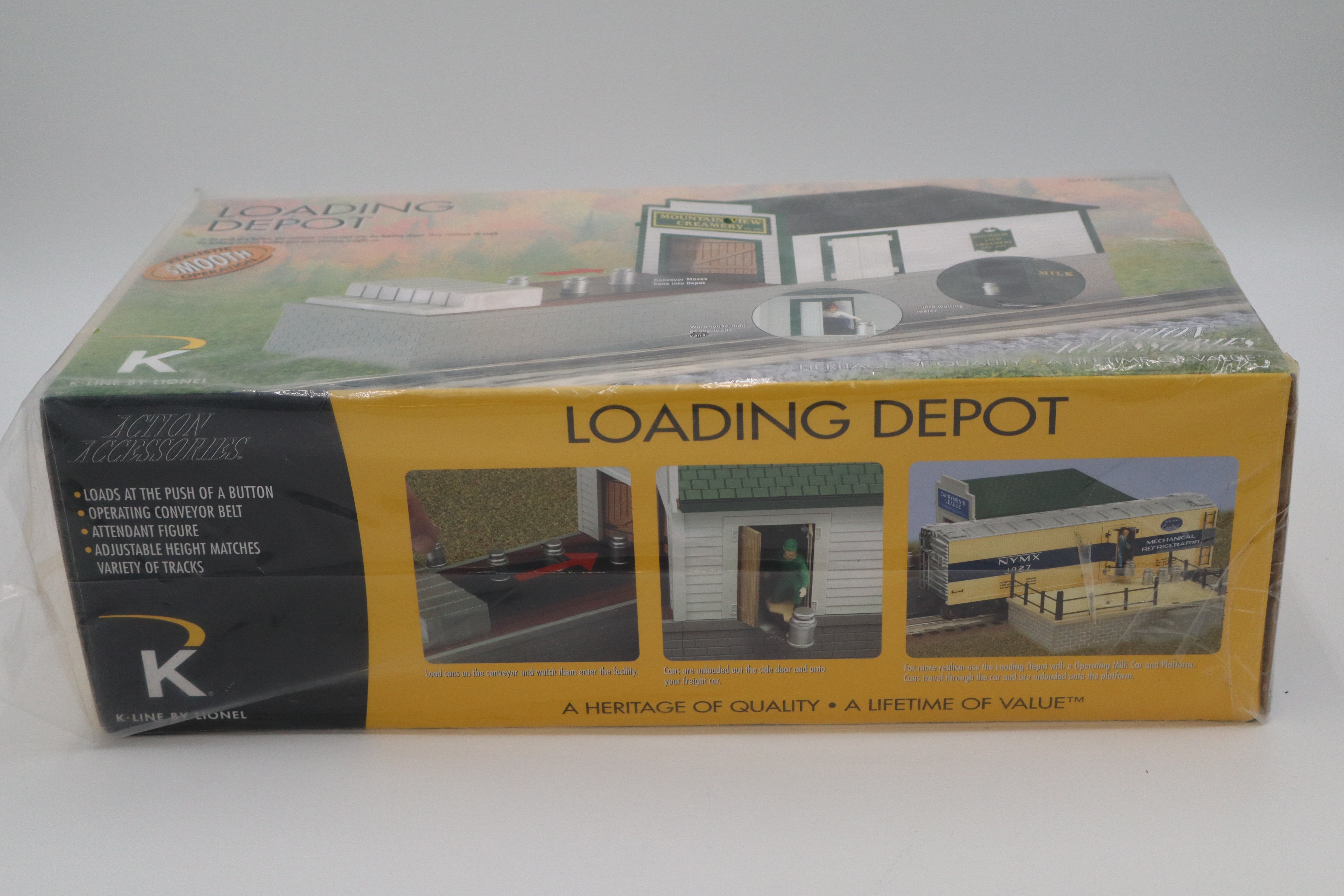 K Line 6-21675 Mountain View Creamery Loading Depot w/ 6 Milk Cans-Second hand-M8350