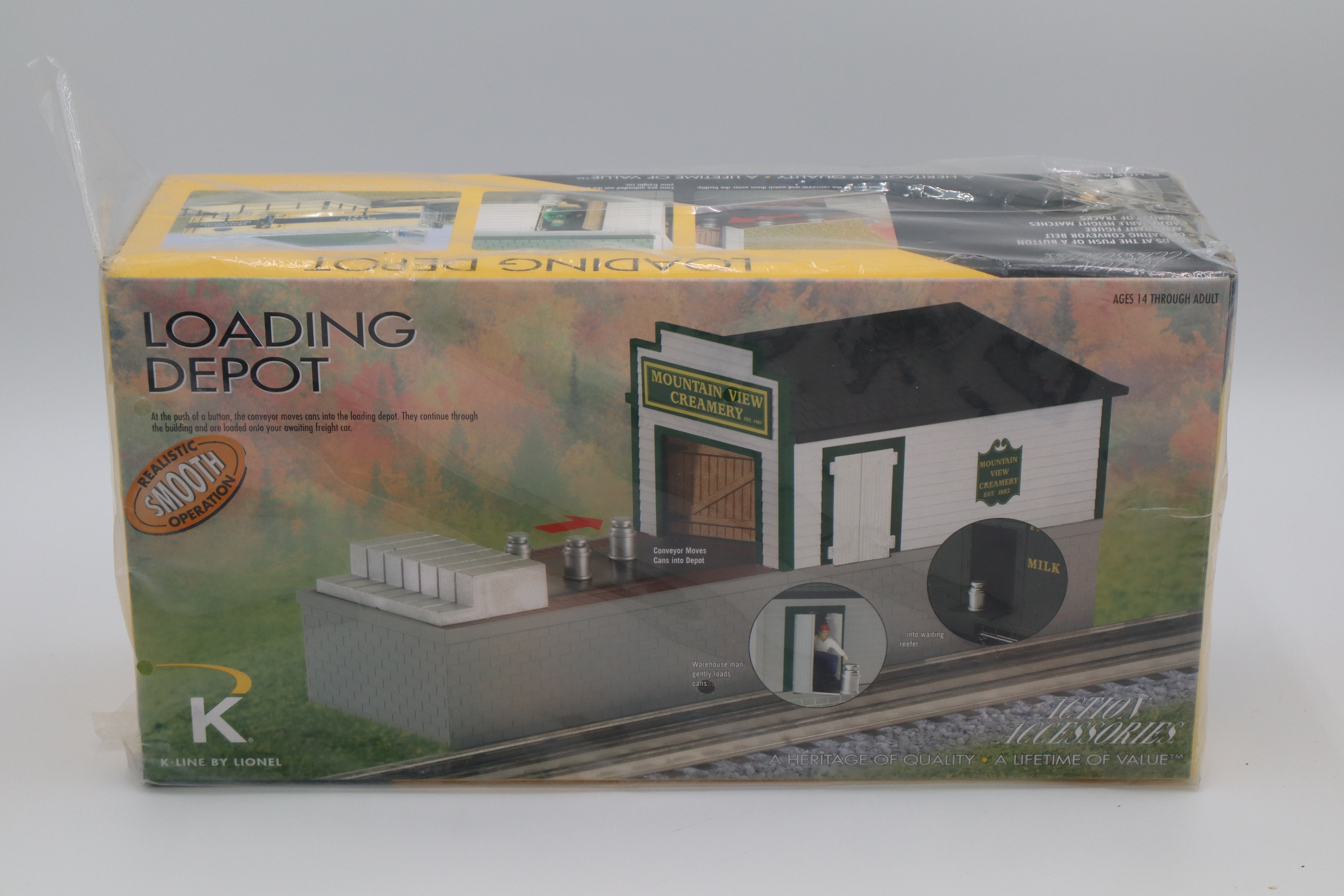 K Line 6-21675 Mountain View Creamery Loading Depot w/ 6 Milk Cans-Second hand-M8350