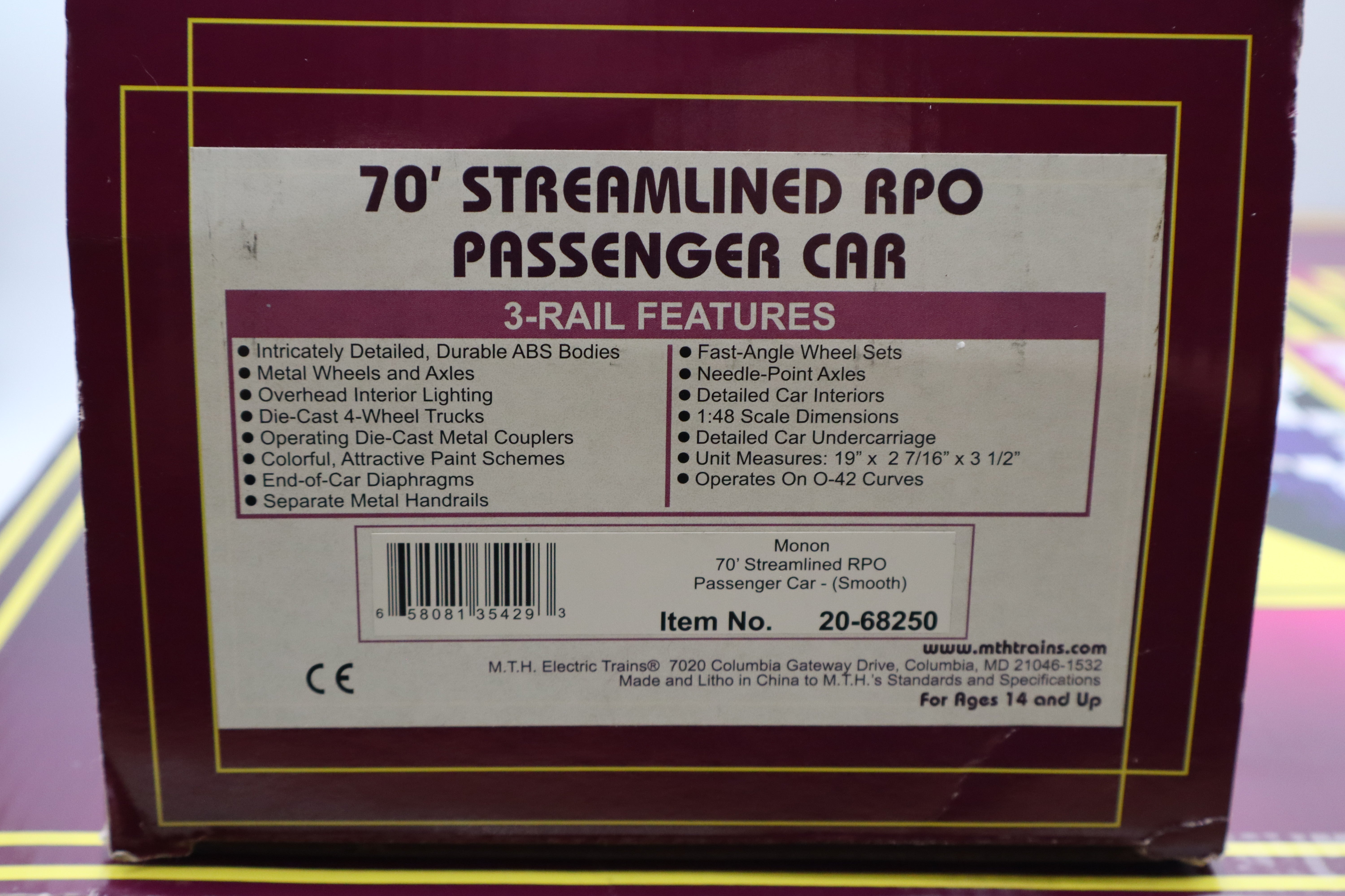 MTH 20-65250  Monon 5-Car 70' Streamlined  Pass Set & MTH 20-68250 RPO-Second hand-M8478