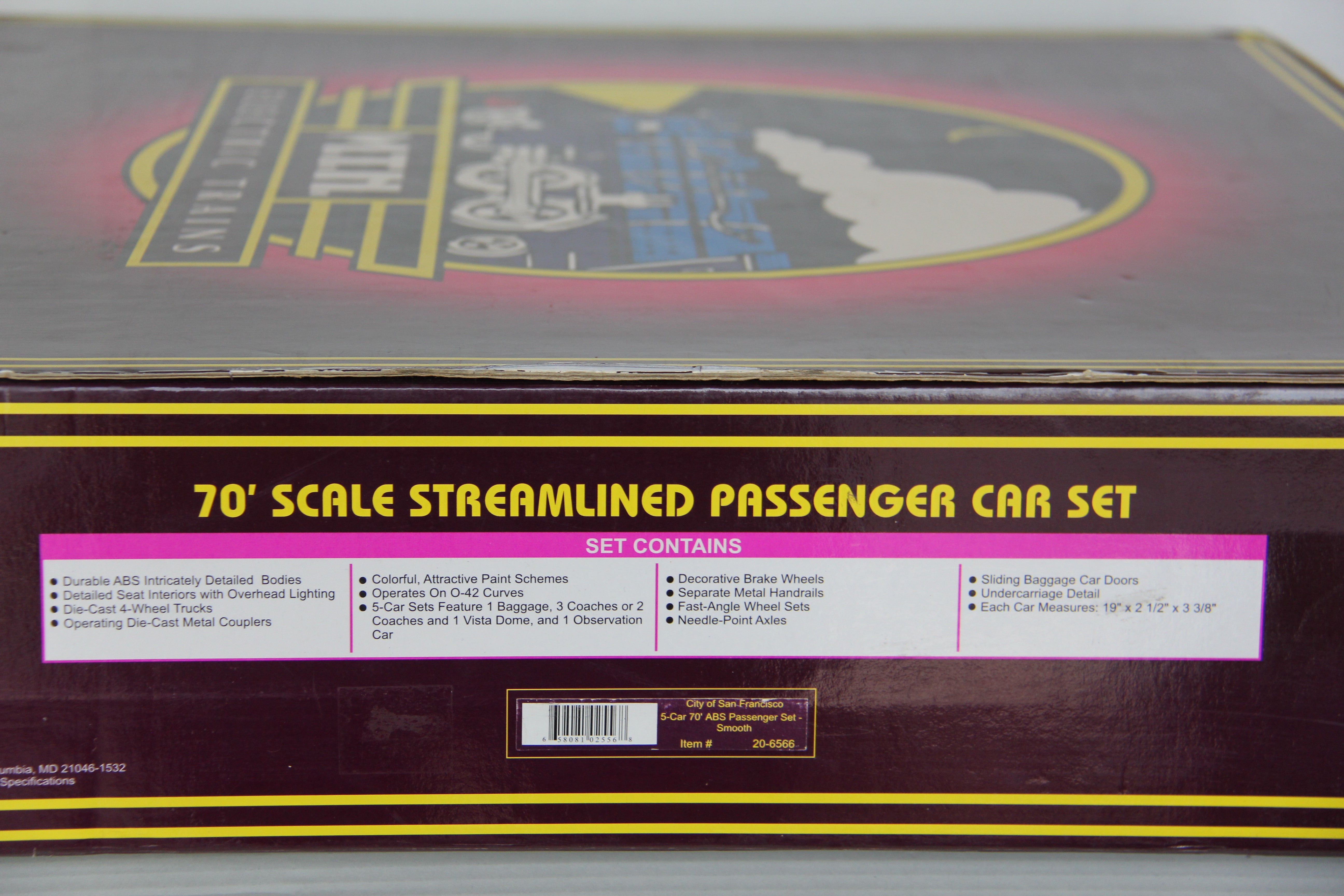 MTH 20-6566 City of San Francisco 5 Car 70' ABS Passenger Smooth 5 Car Set-Second hand-M7261