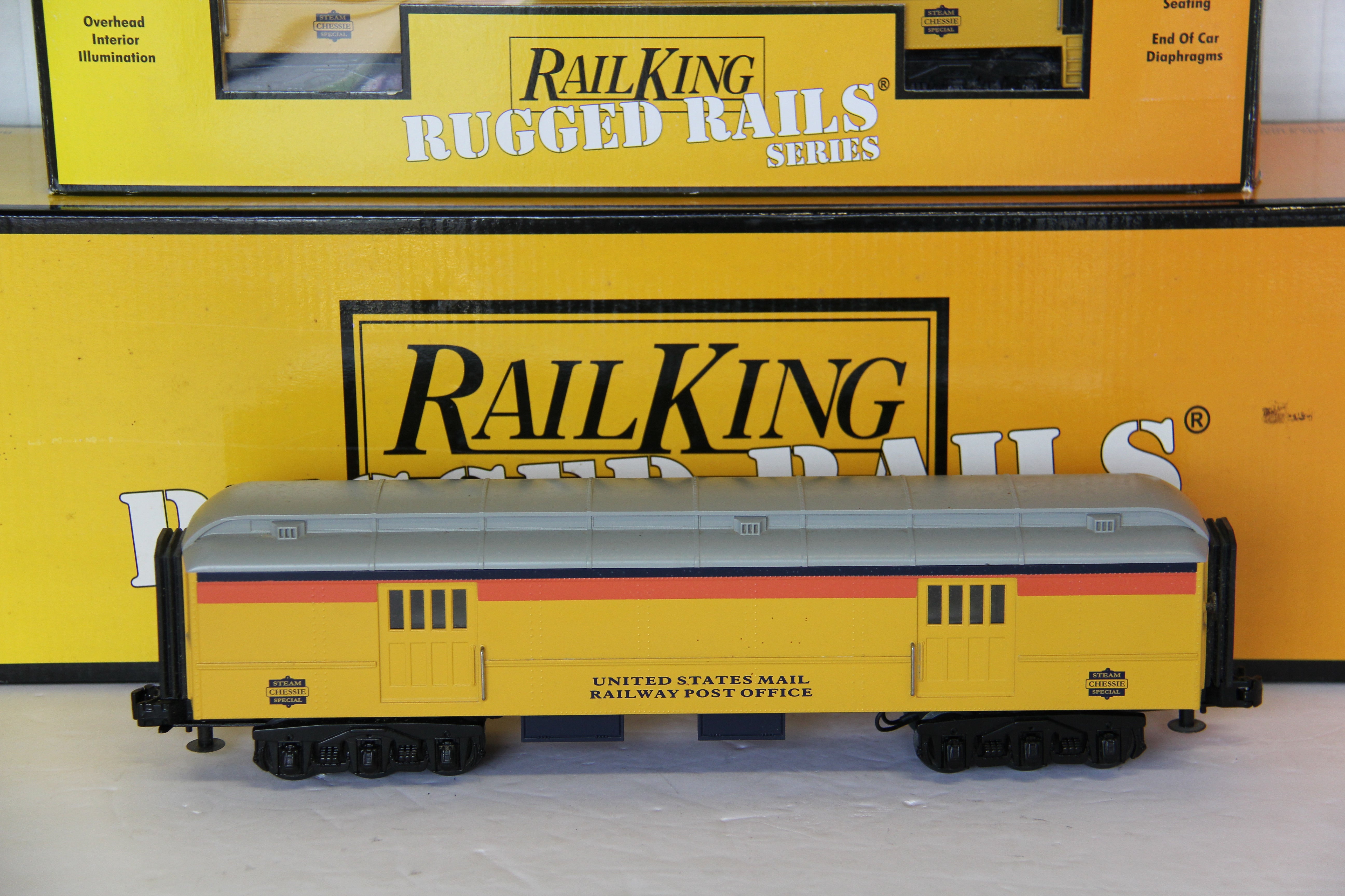 027 Rail King Rugged Rails 30-4139-1E Chessie 2-8-0 Steam Engine & 3 Passenger Cars RK 30-4139A, B, C-Second hand-M7683
