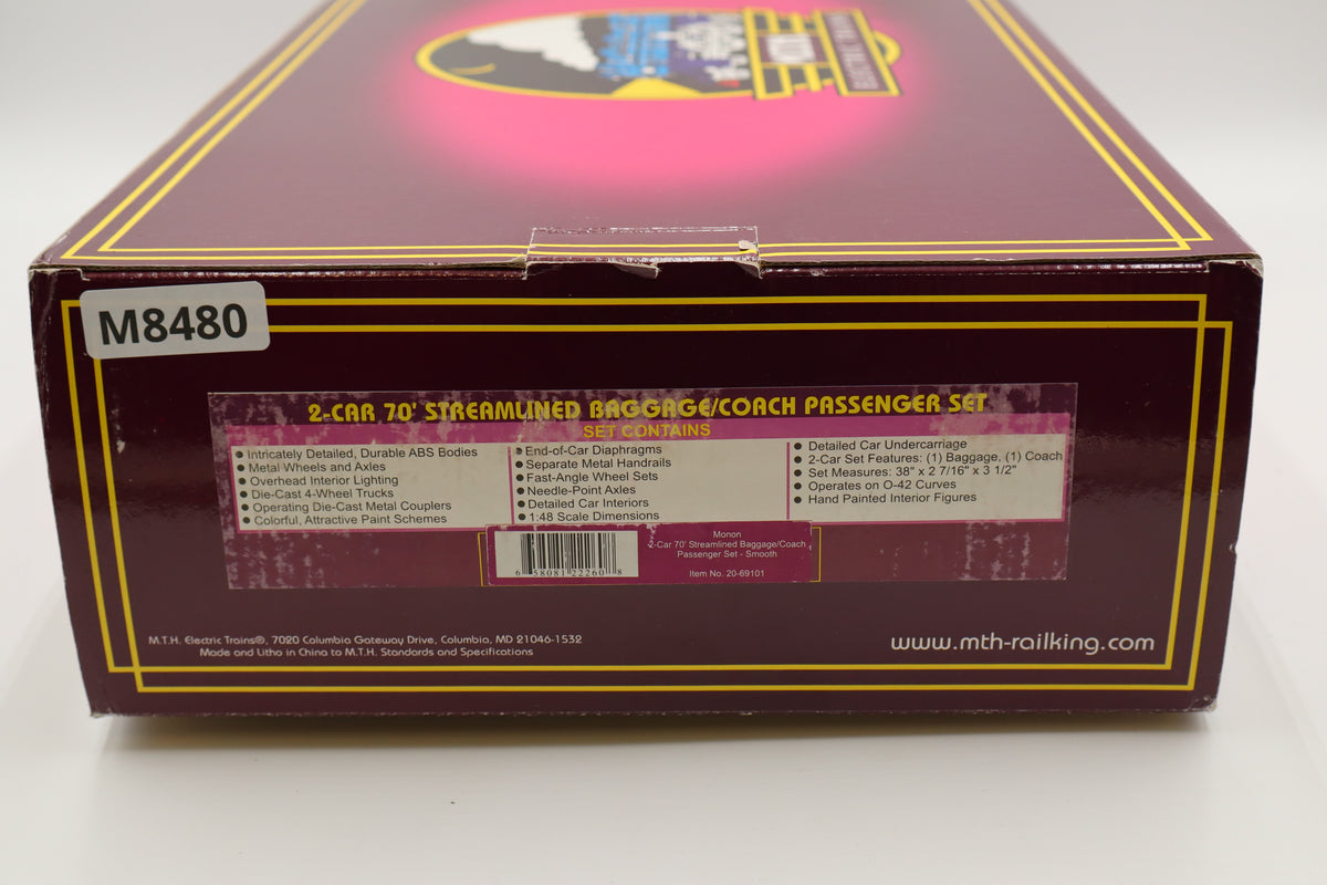 MTH 20-69101 Monon 2 Car Streamlined Baggage /Coach Passenger Set- Smooth-Second hand-M8480