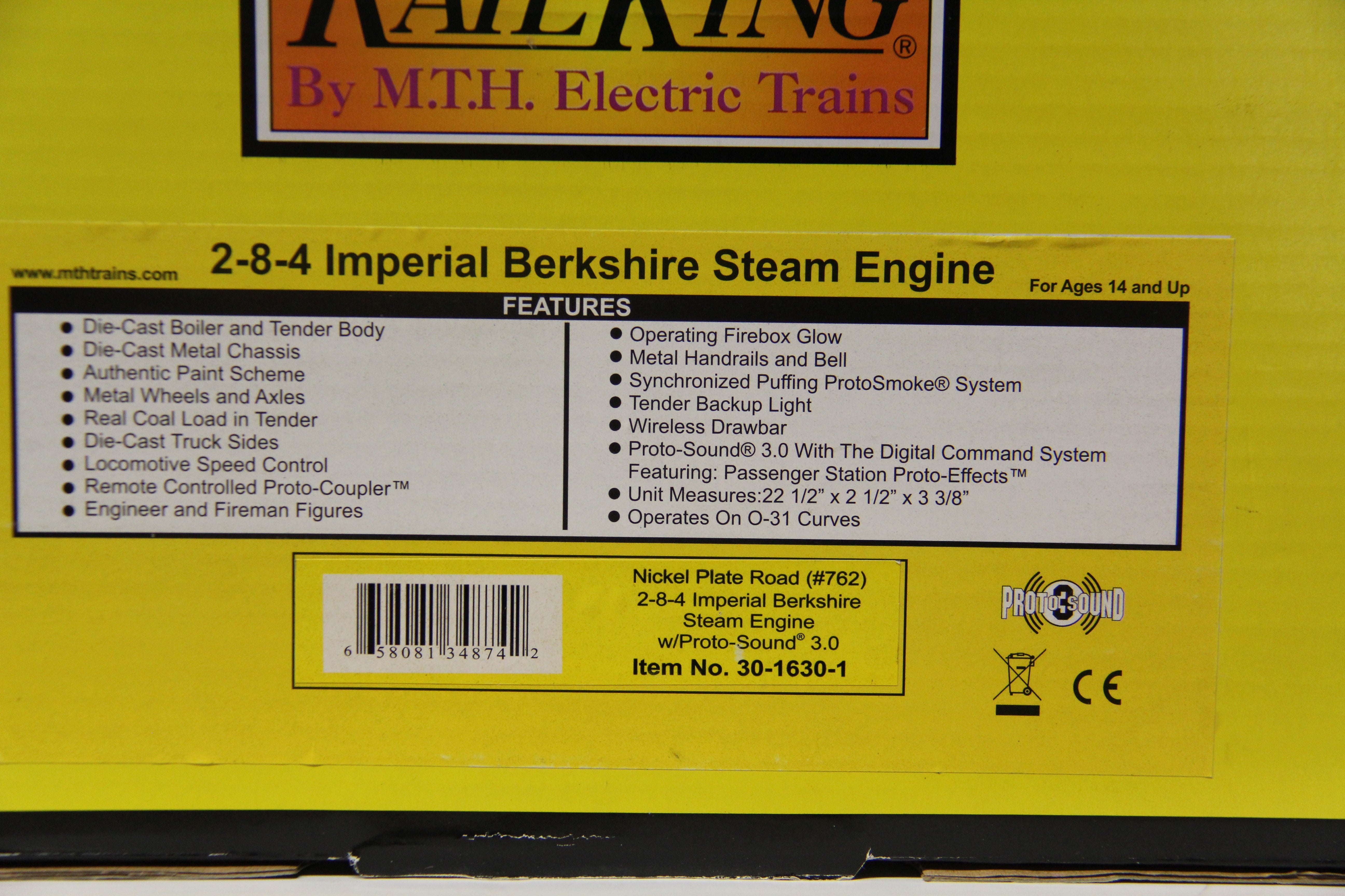Rail King 30-1630-1 Nickel Plate Road #762  2-8-4 imperial Berkshire Steam Engine-Second hand-M7264