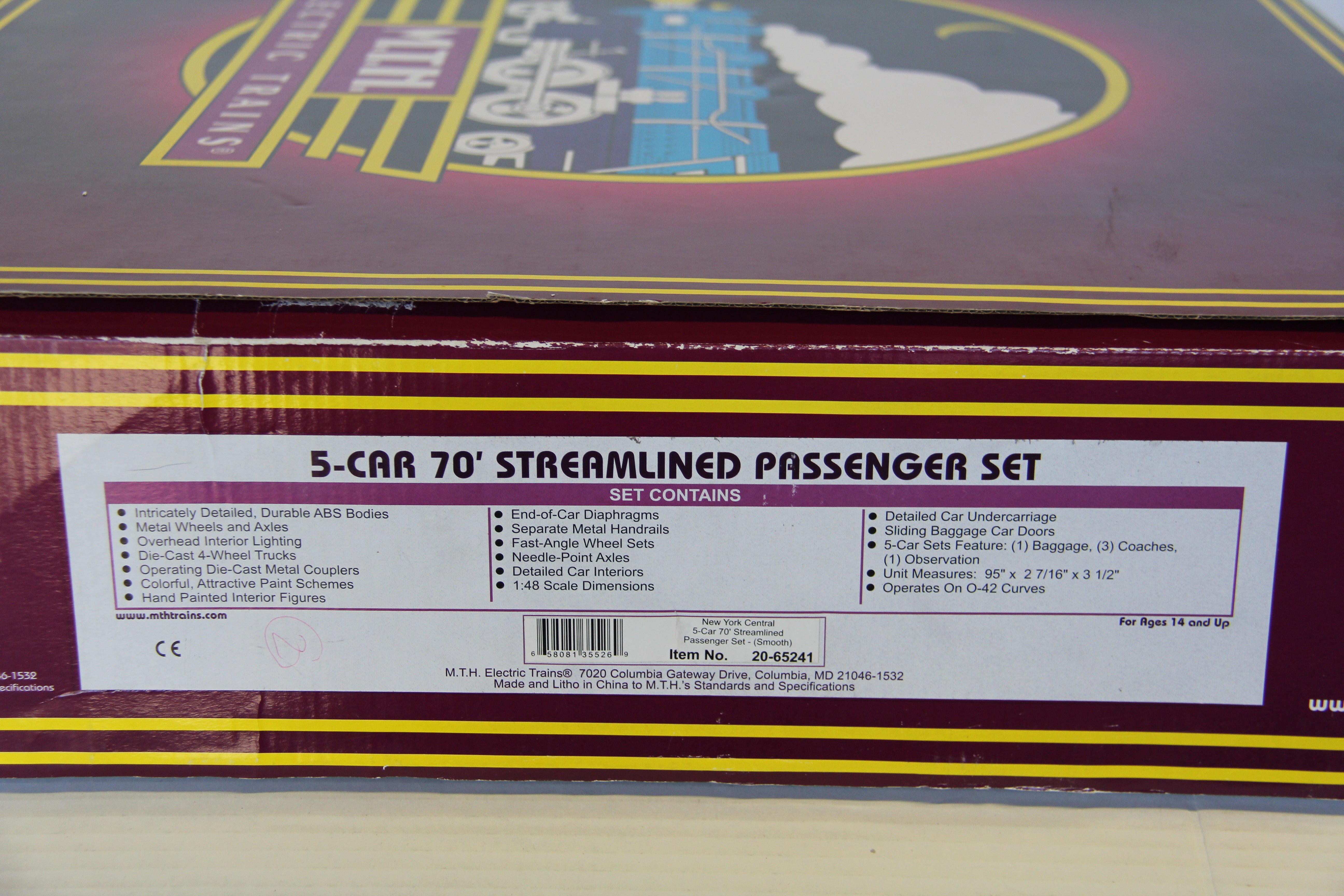 MTH 20-65241 New York Central 70' Streamlined 5 Car Passenger Set-Second hand-M7267