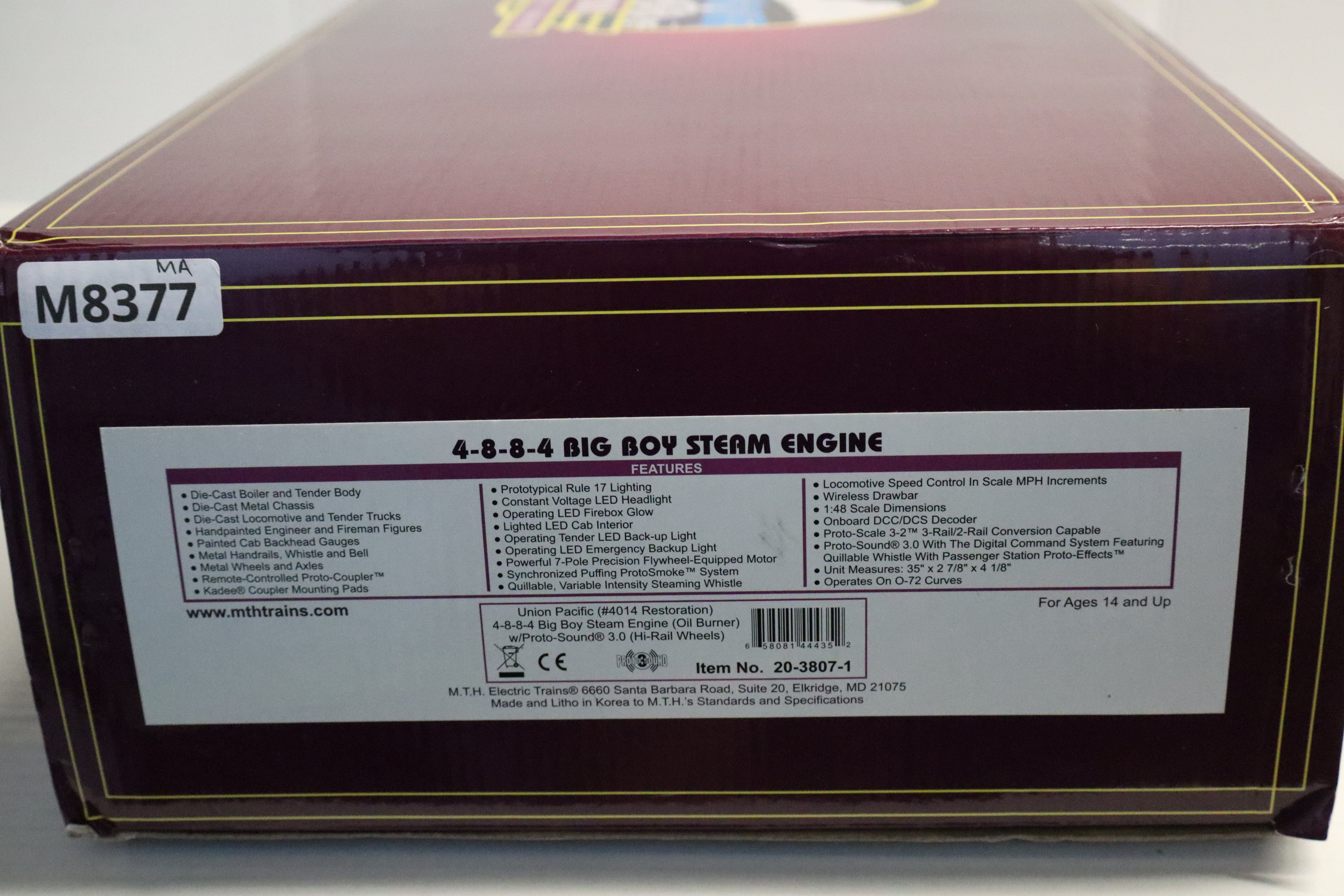 MTH 20-3807-1 Union Pacific #41014 Restoration) 4-8-8-4 Big Boy Steam Engine (Oil Burner)-Second hand-M8377