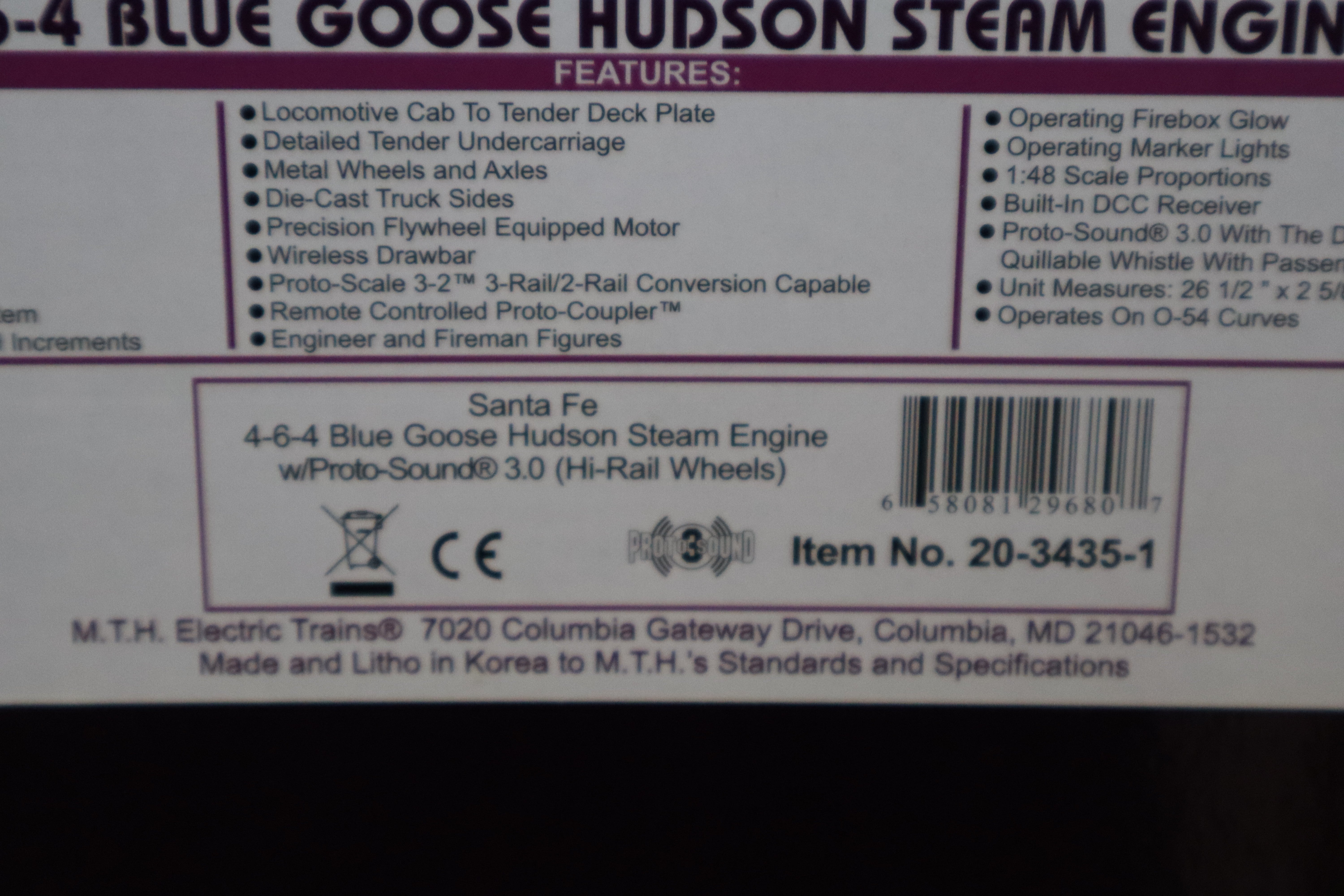 MTH 20-3435-1 Santa Fe 464 Blue Goose Hudson Steam Engine & MTH 20-66170 Santa Fe (Blue Goose) 70' Streamlined Passenger 2 Car Set-Second hand-M8382