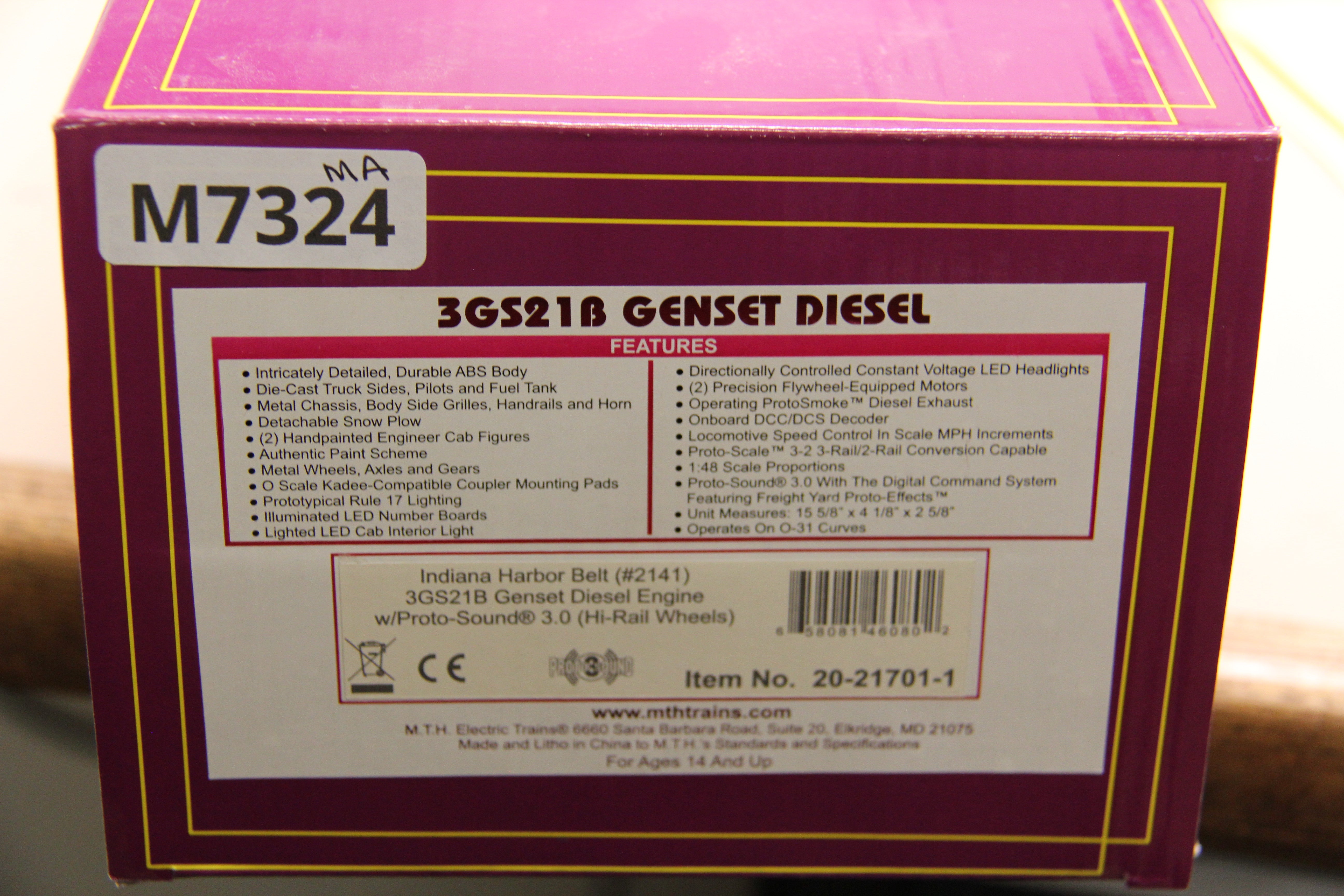 MTH 20-21701-1 Indiana Harbor Belt #2141 3GS21B Genset Diesel Engine-Second hand-M7324