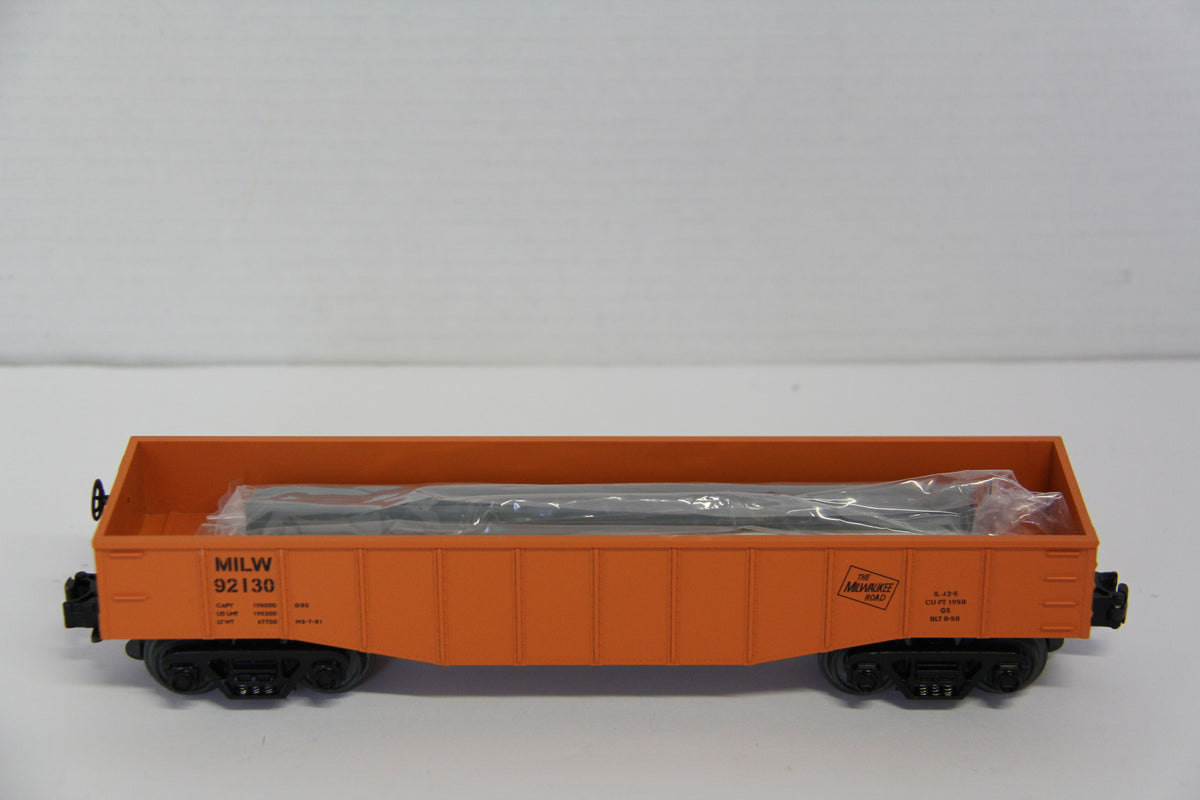 o27 Rail King Rugged Rails Series 33-7202 Milwaukee Road Gondola Car w/ I -Beam Load-Second hand-M7697