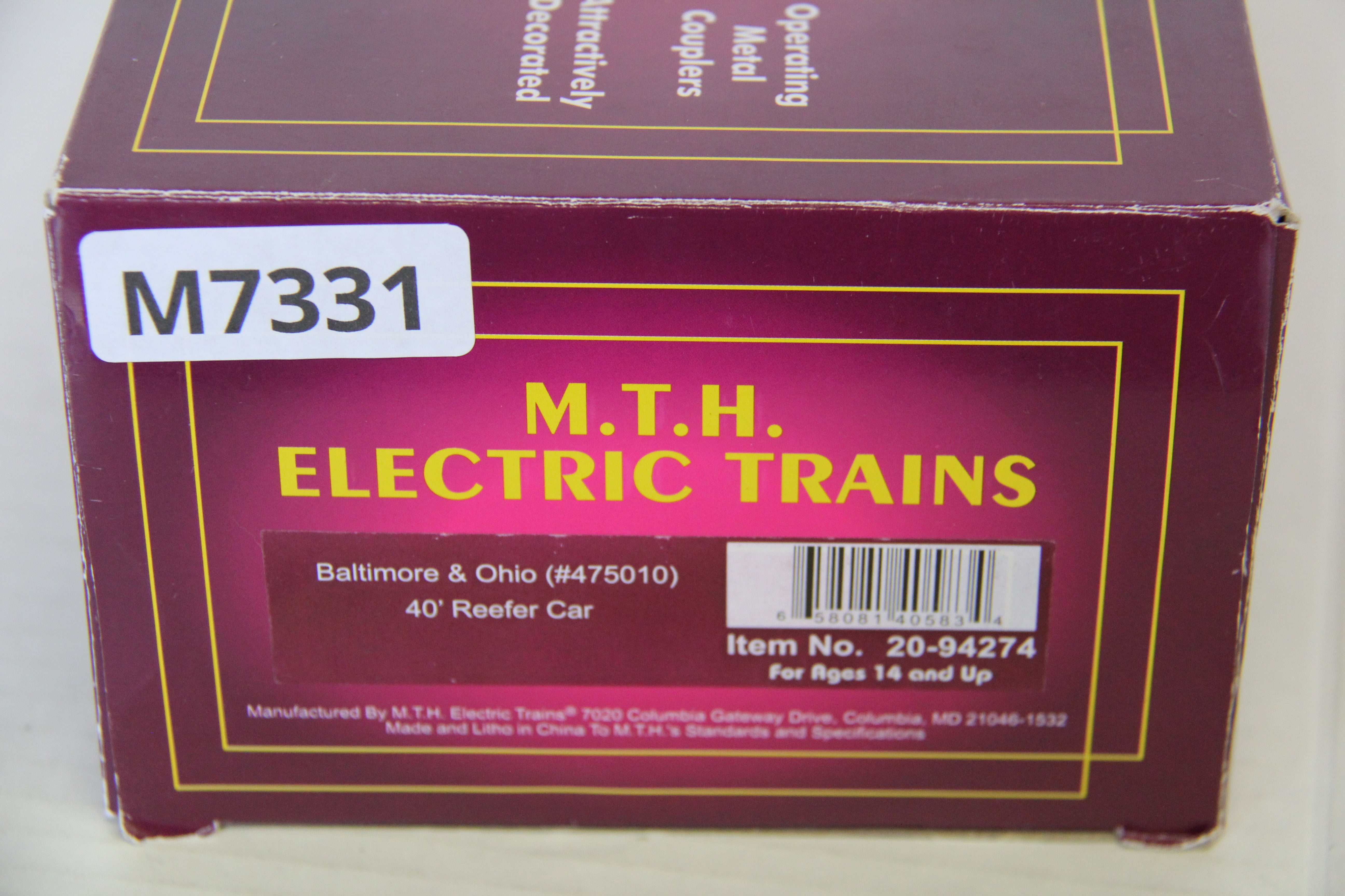 MTH 20-94274 Baltimore & Ohio 40' Reefer Car-Second hand-M7331