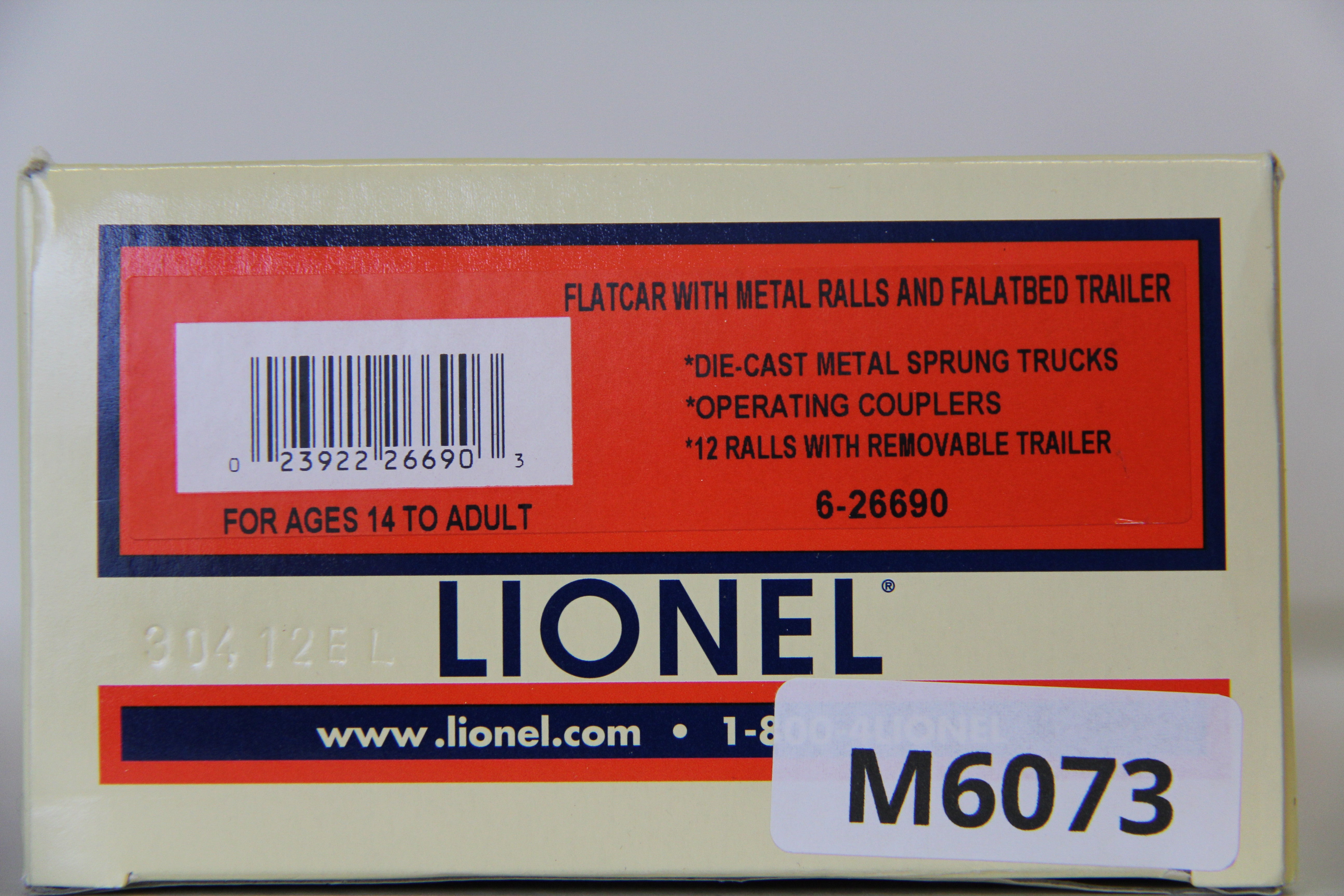 Lionel 6-26690 Flatcar with Metal Ralls and Flatbed Trailer-Second hand-M6073