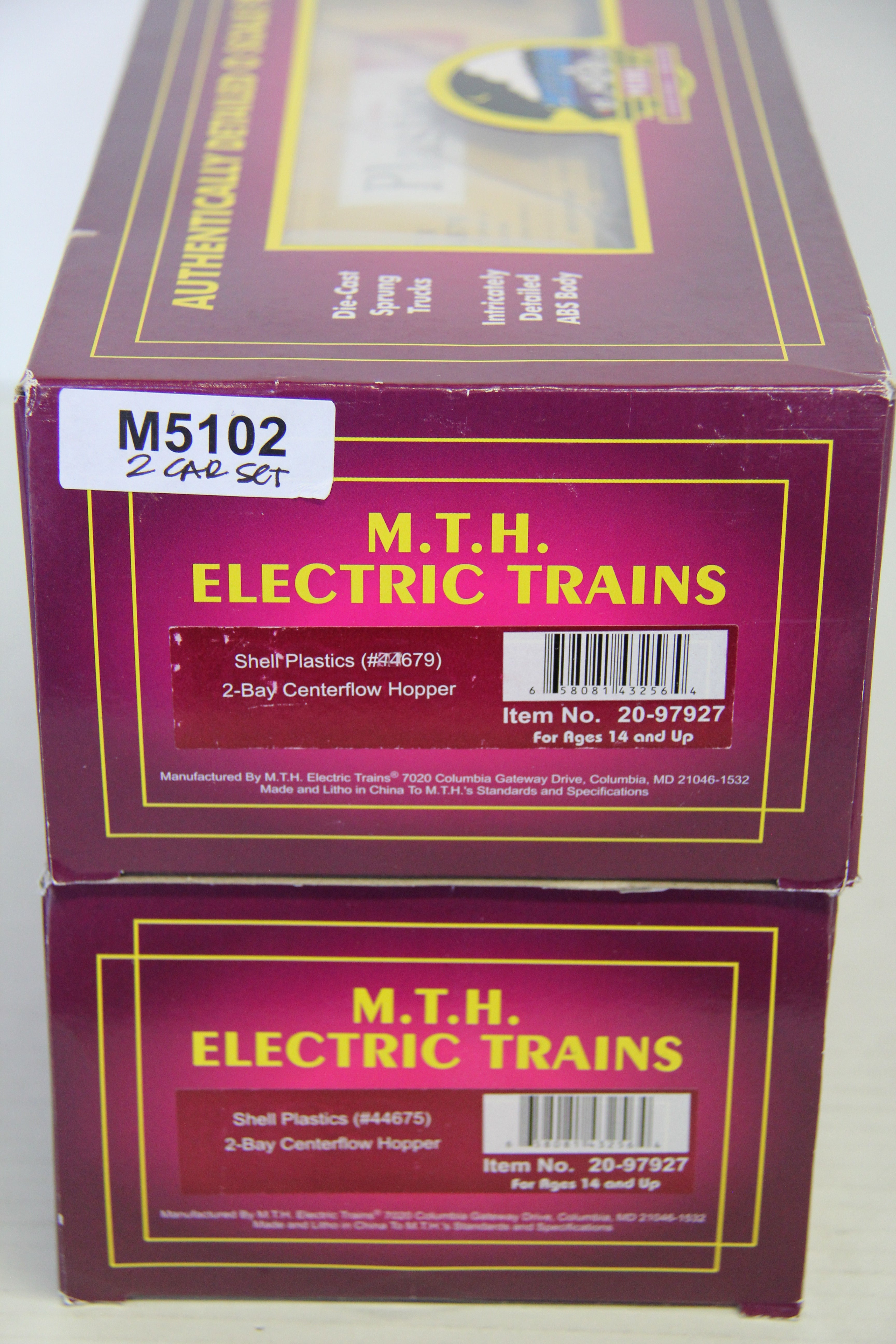 MTH 20-97927 Shell Plastics 2 Bay Centerflow Hopper 2 Set #44679 & 44675 -Second hand-M5102R