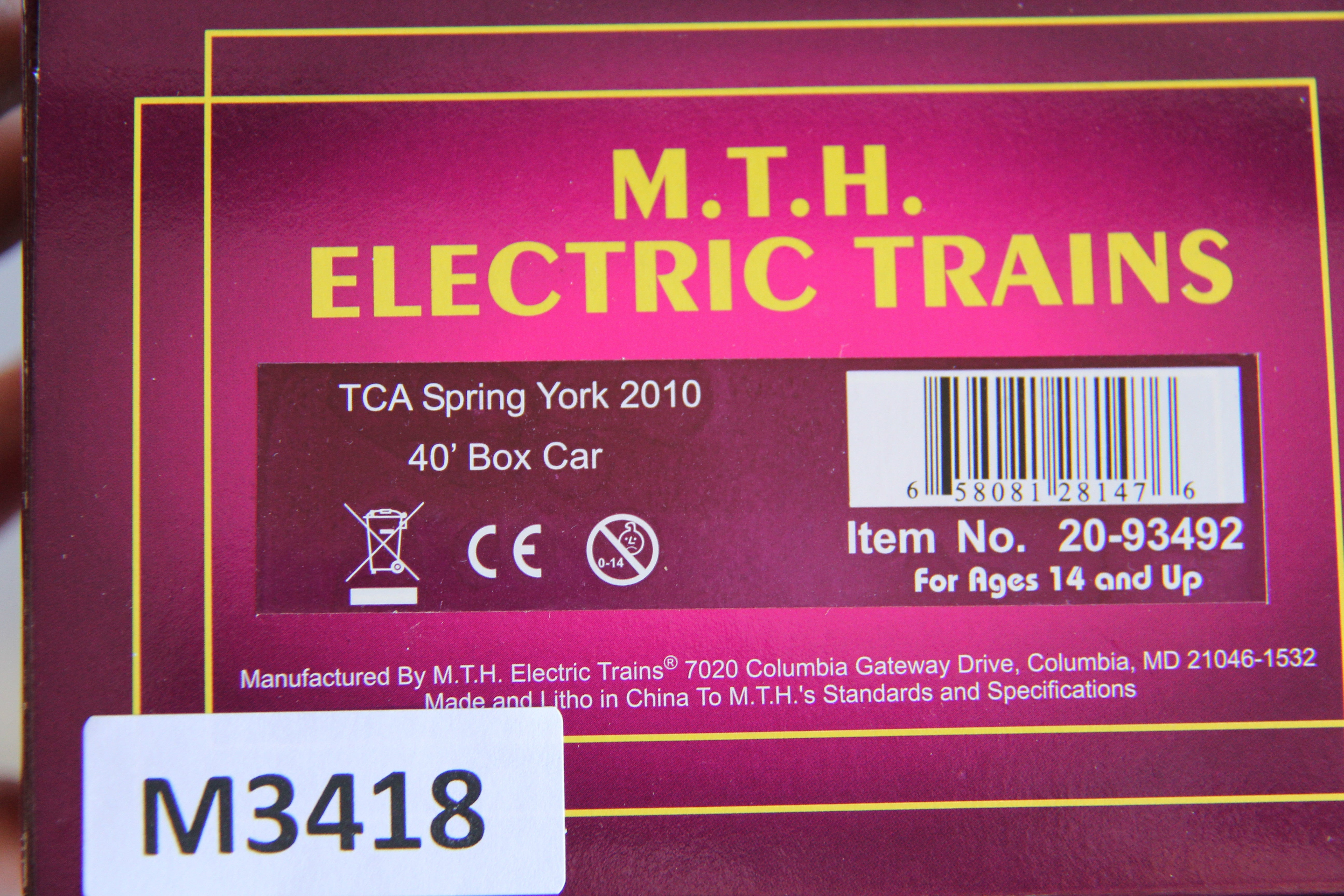 MTH 20-93492 TCA Spring York (2010) 40' Box Car-Second hand-M3418