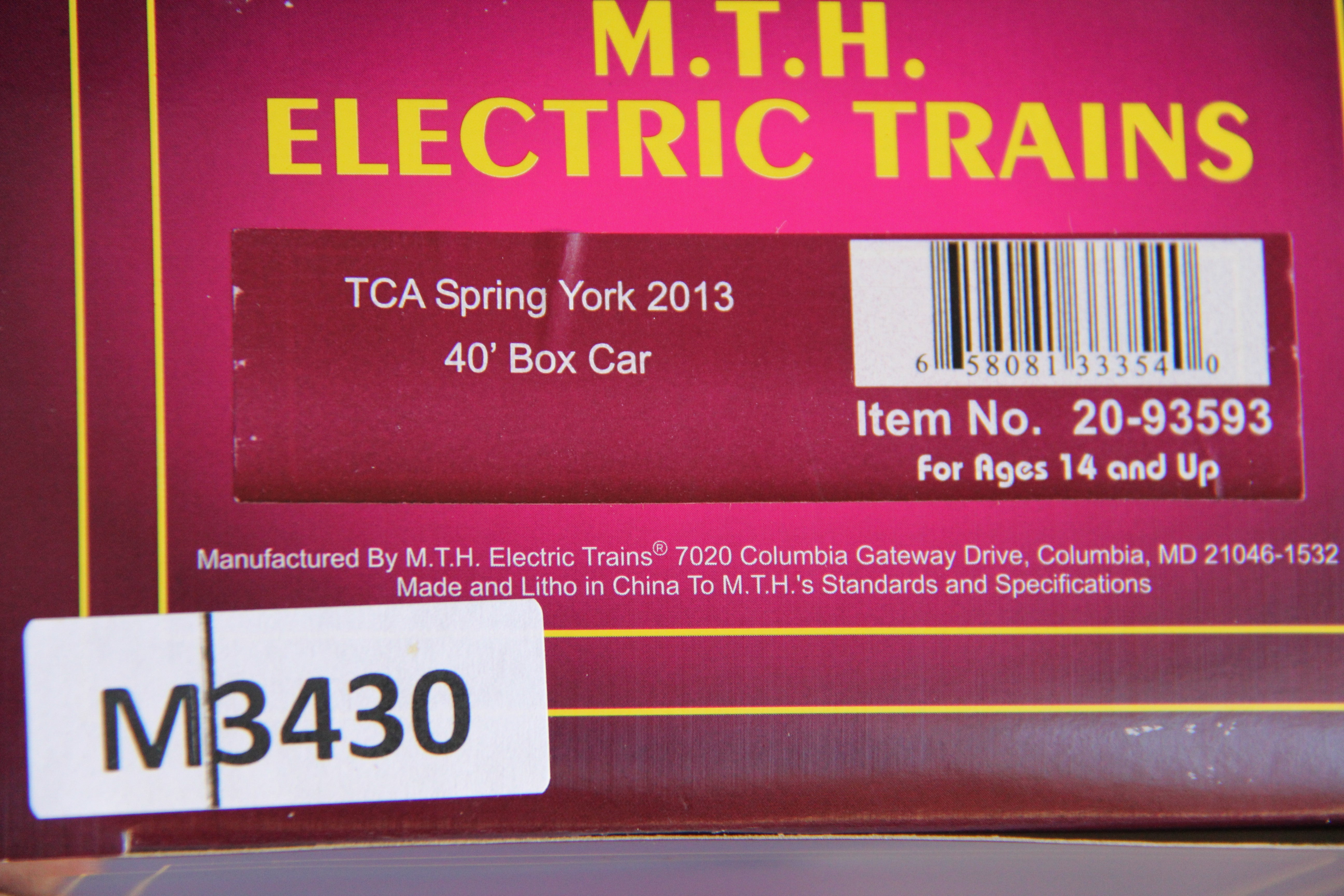 MTH 20-93593 TCA Spring York (2013) 40' Box Car-Second hand-M3430