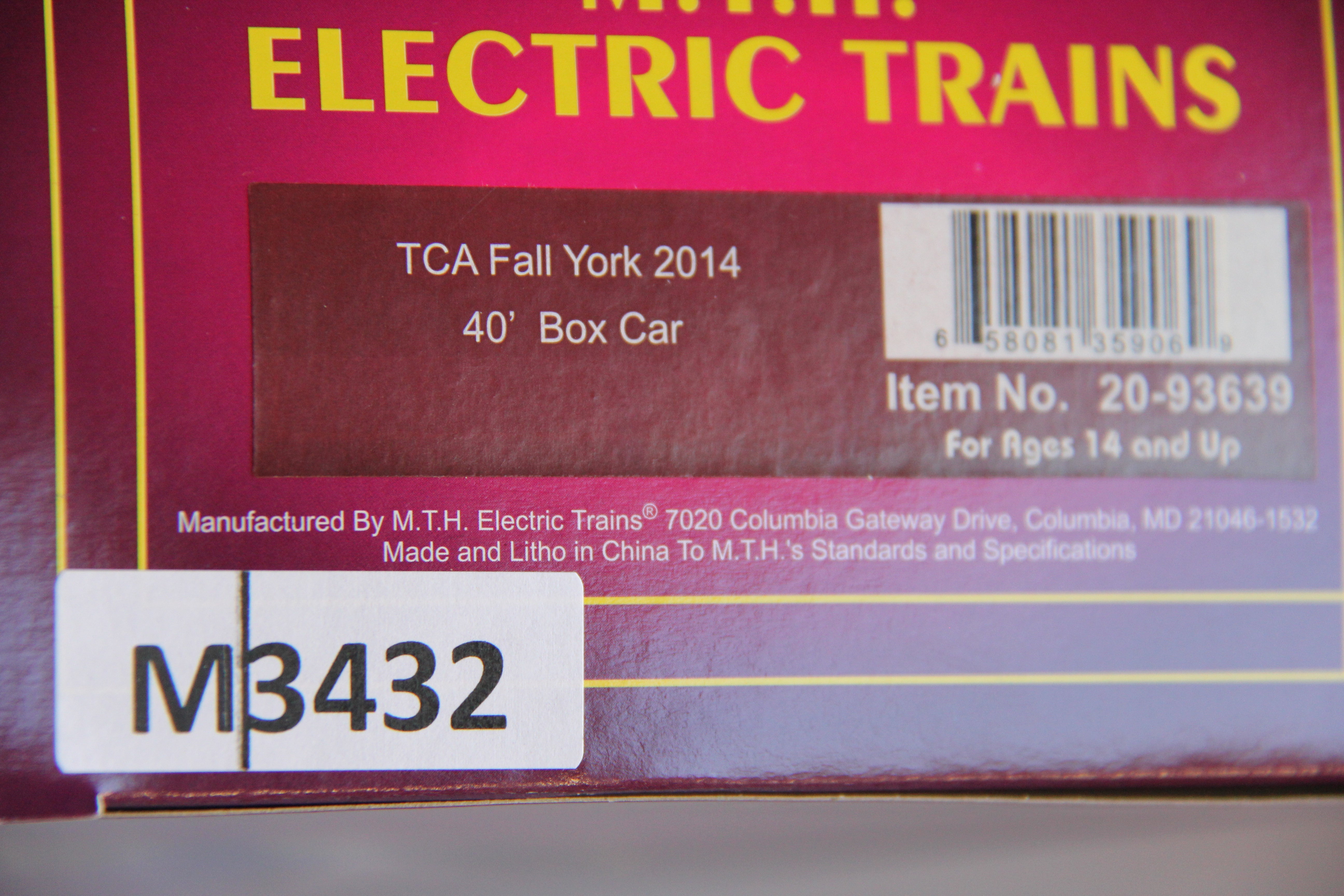 MTH 20-93639 TCA Fall York (2014) 40' Box Car-Second hand-M3432