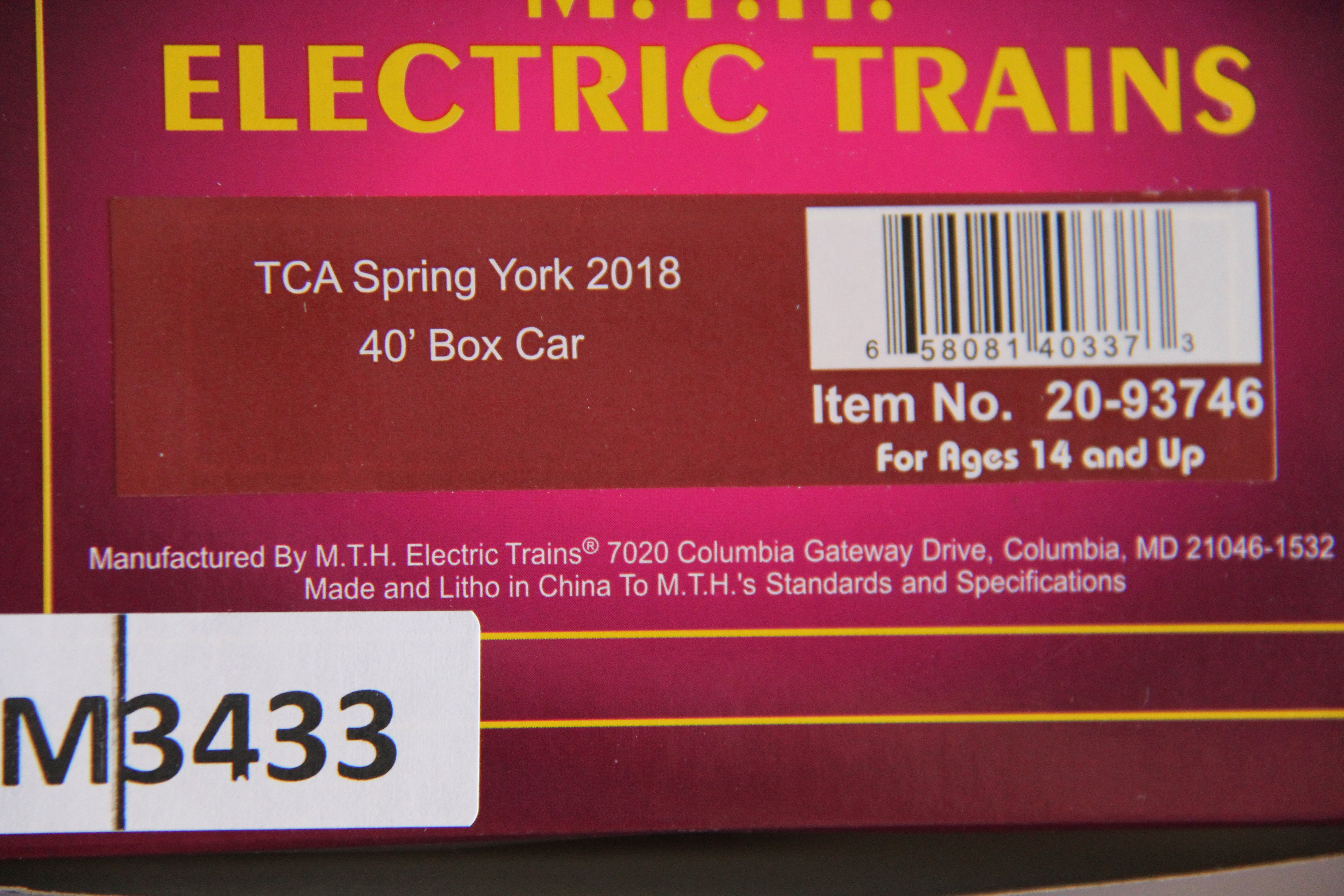 MTH 20-93746 TCA Spring York (2018) 40' Box Car-Second hand-M3433