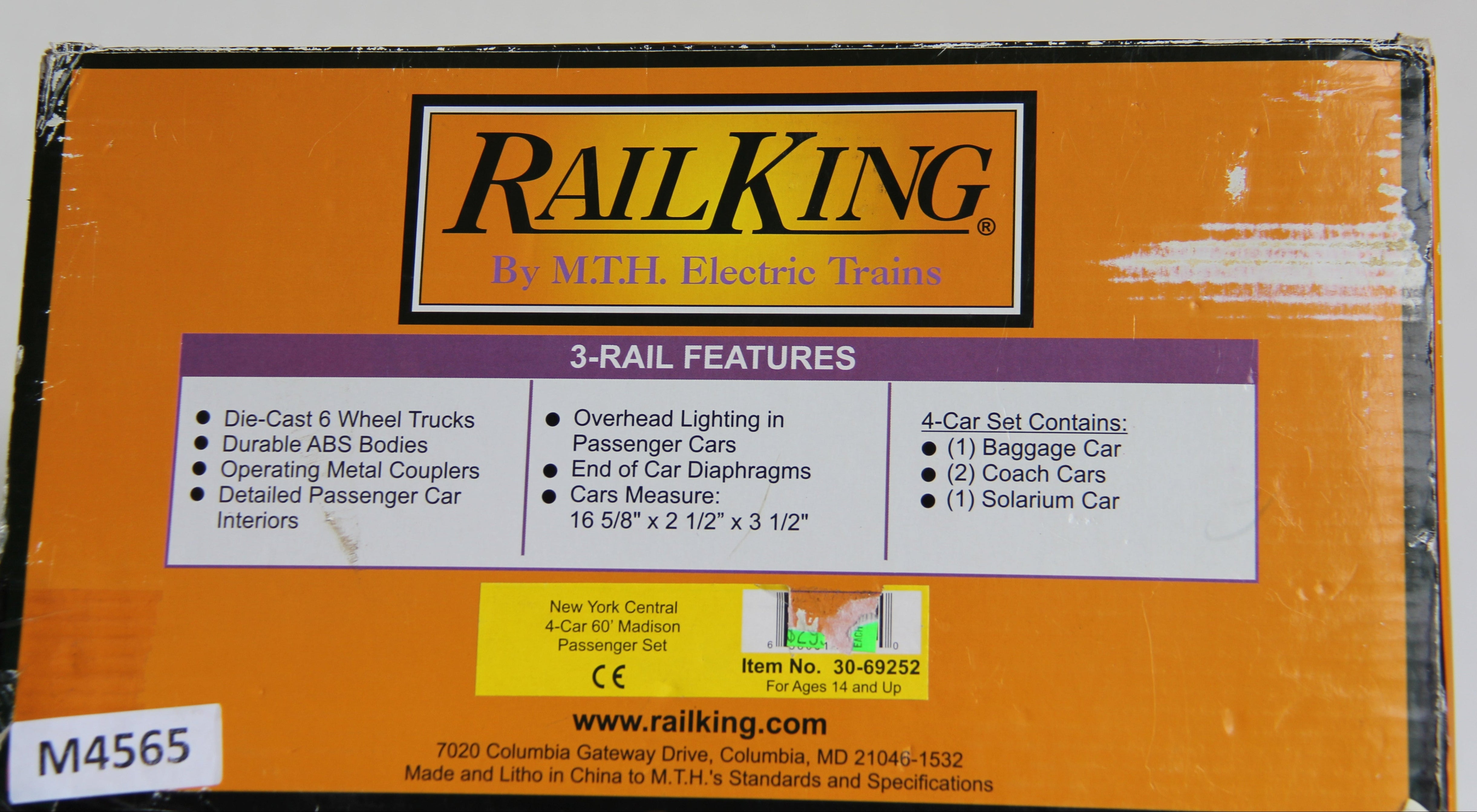 Rail King 30-69252 New York Central 4-Car 60' Madison Passenger Set-Second hand-M4565
