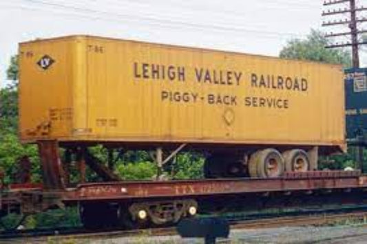 MTH 20-957LV - Premier - Flat Car "Lehigh Valley" w/ 48' Trailer - Custom Run for MrMuffin'sTrains - MrMuffin'sTrains