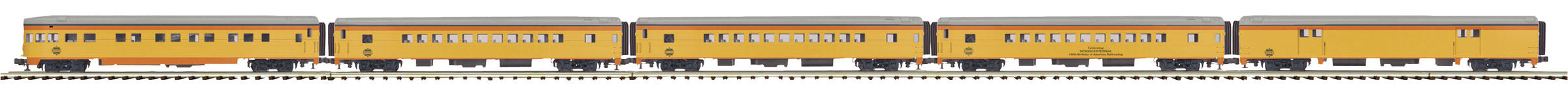 MTH 20-65277 & MTH 20-69277 Chessie 70' Streamlined Passenger 7 Car Set (Smooth)-Second hand-M3744