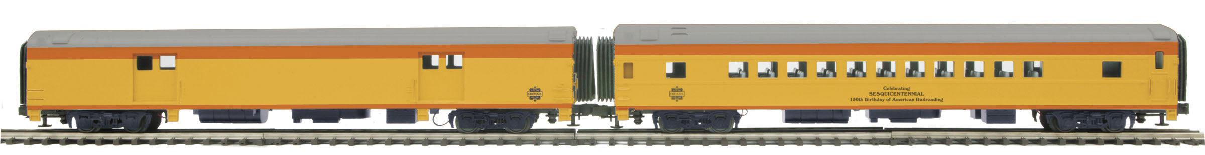 MTH 20-65277 & MTH 20-69277 Chessie 70' Streamlined Passenger 7 Car Set (Smooth)-Second hand-M3744