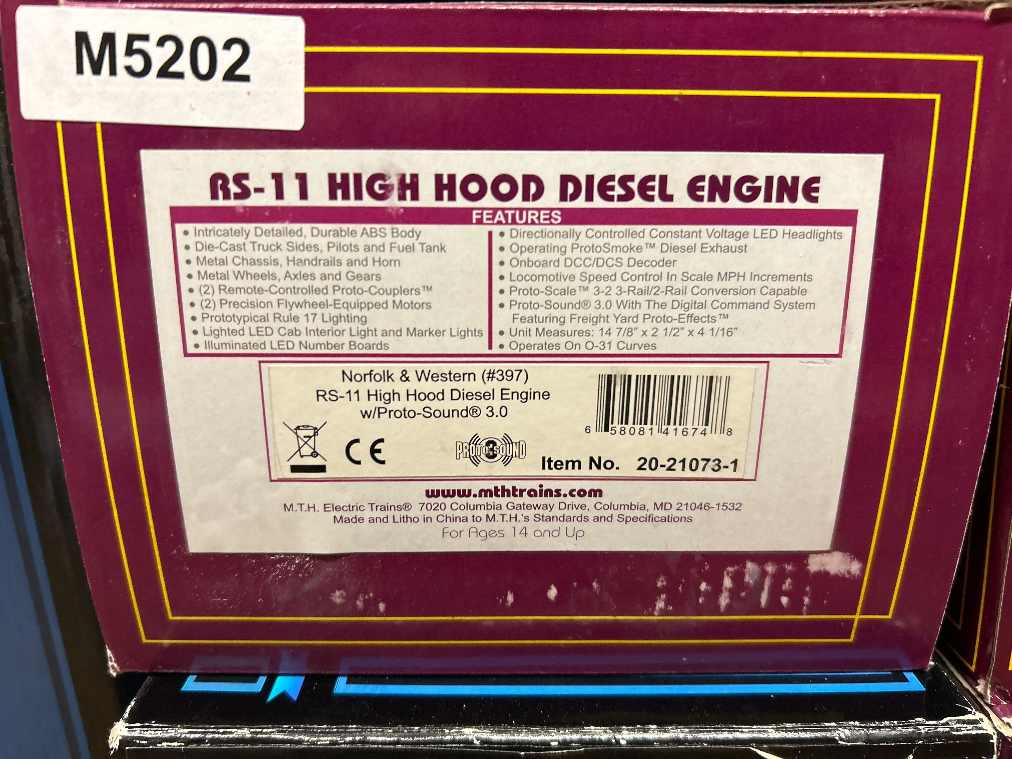 MTH 20-21073-1 Norfolk & Western #397 RS-11 High Hood Diesel Engine-Second hand-M5202