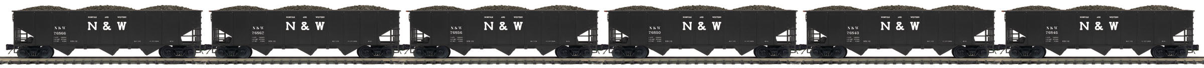 MTH 20-90852 Norfolk & Western 70 Ton 3-Bay Hopper Car w/ Coal Load 6 Car Set-Second hand-M5225