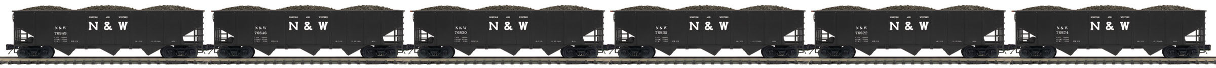 MTH 20-90853 Norfolk & Western 70-Ton 3-Bay Hopper Car w/ Coal Load 6 Car Set-Second hand-M5227