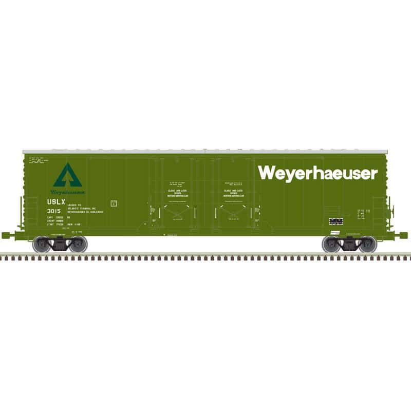 Atlas #3001316-3, -4 Weyerhaeuser Evans 53' DPD Box Car-2 Set-Second hand-M5646