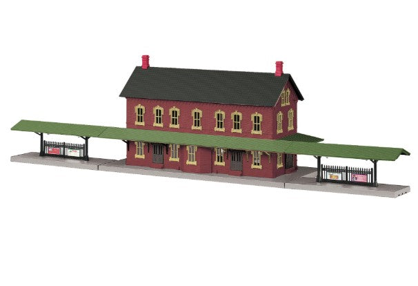Rail King 30-90094 Dark Red Stone Passenger Station w/ Dual Platforms-Second hand-M6581