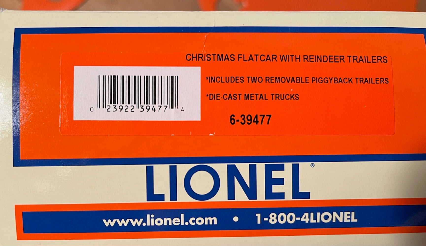 Lionel 6-39477 Christmas 027 Flatcar w/ Reindeer Trailers-Second hand-M7186