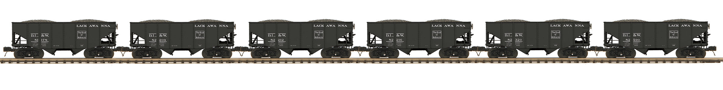 MTH 20-92304 Lackawanna 2-Bay Fish Belly Hopper Car 6 Car Set-Second hand-M7243