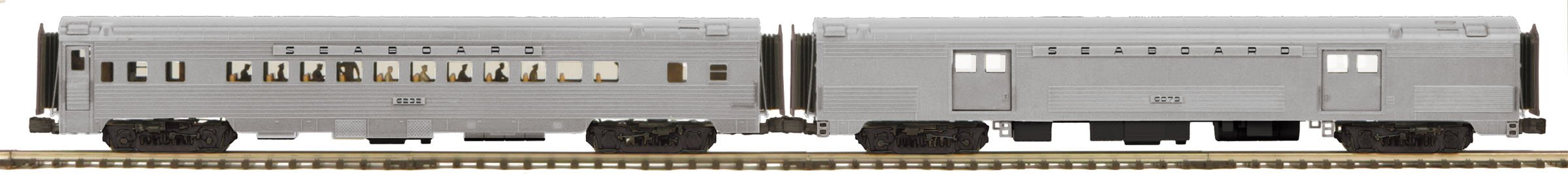 MTH 20-64189 & 20-64190 Seaboard 2 Car 70' Streamlined Passenger Set (Ribbed)- 4 Car Set-Second hand-M5215