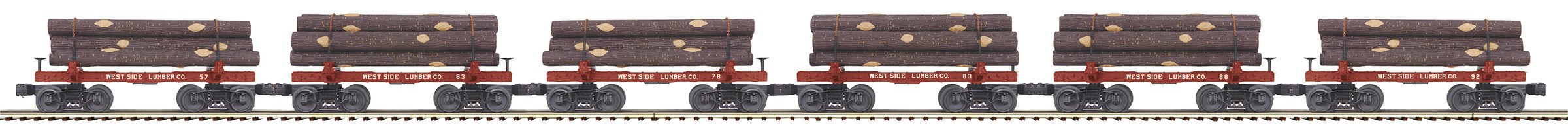 MTH 20-92329 - Skeleton Flat Car "West Side Lumber Co" w/ Log Load Set #1 (6-Car)