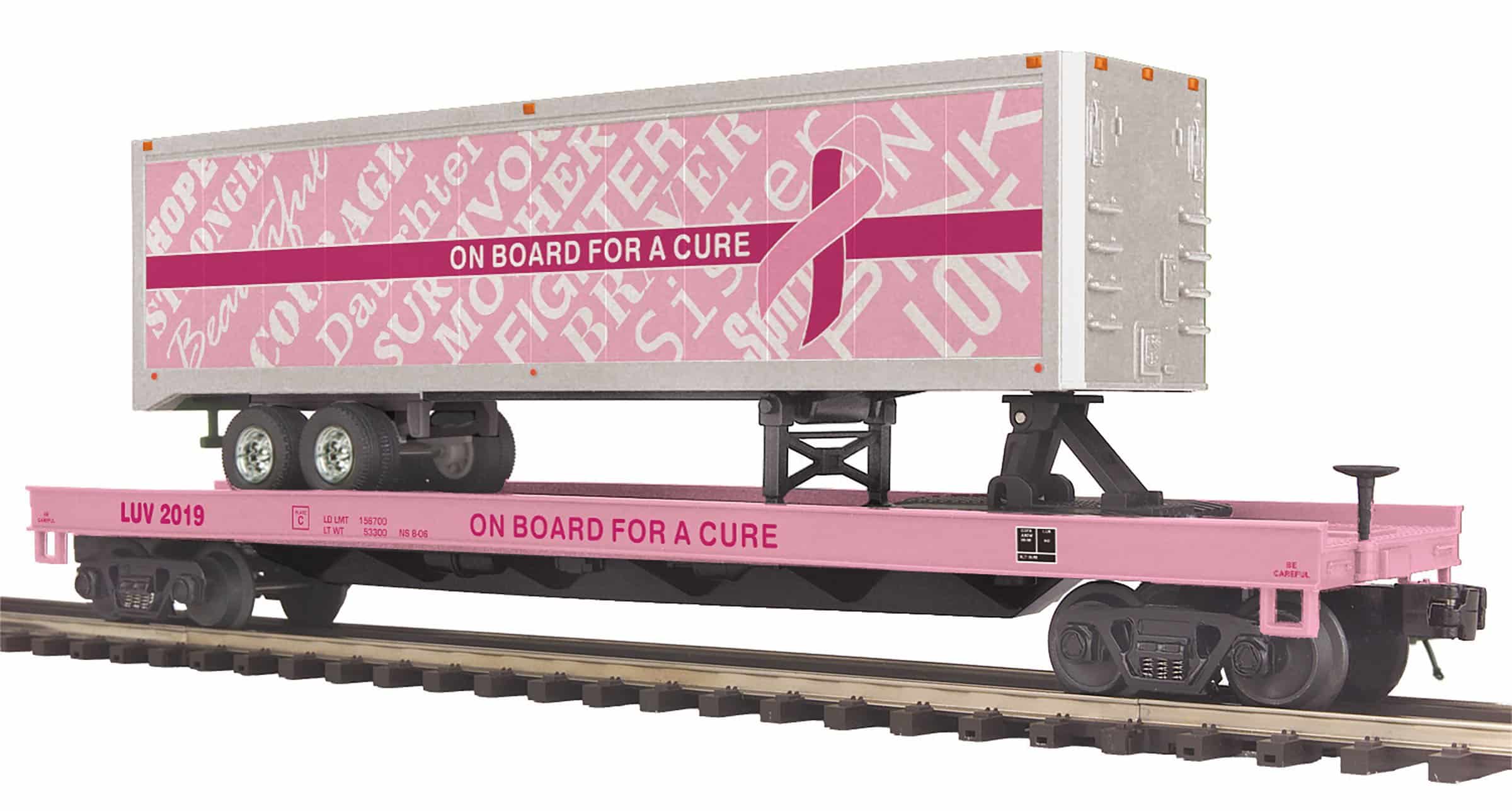 MTH 20-95396 Cancer Awareness Flat Car w/ 40' Trailer-2 Car Set-Second hand-M5460