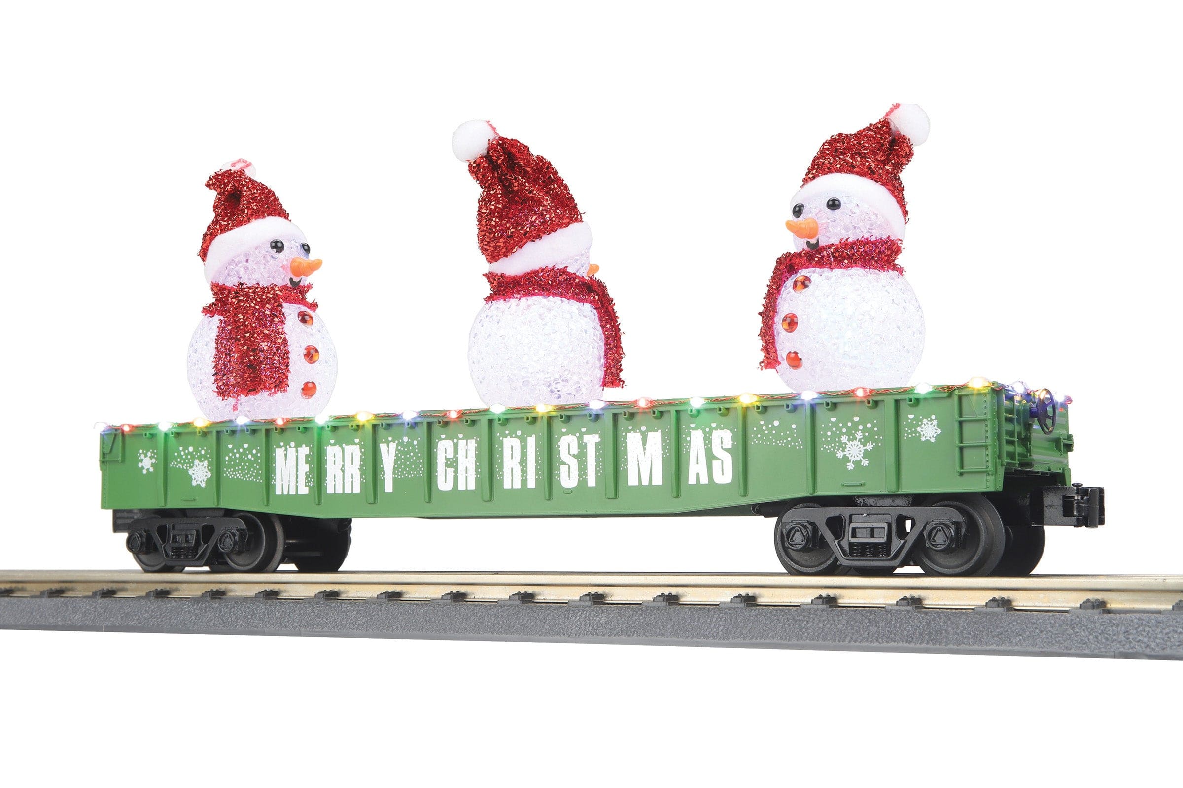 MTH 30-72229 - Gondola Car "Christmas" #1225 w/ LED Lights & Lighted Snowman (Green)