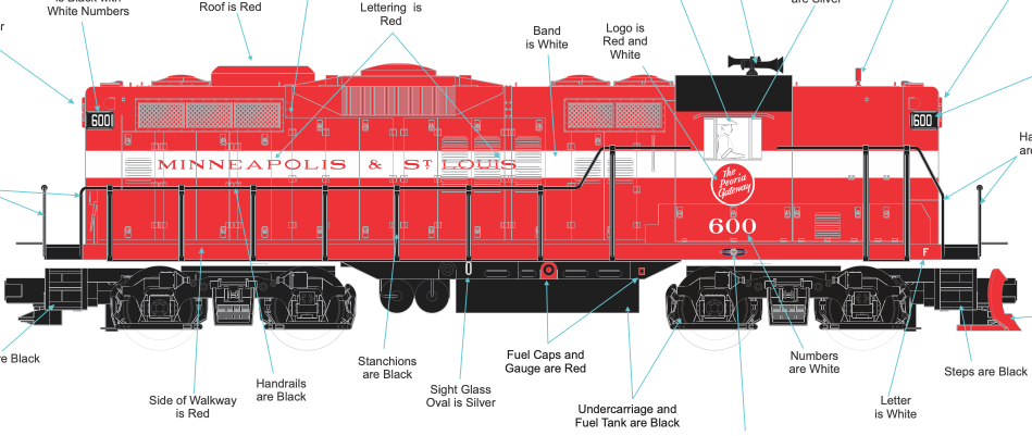 MTH 20-22030-1 - GP-9 Diesel Engine "Minneapolis & St Louis" #605 w/ PS3 - Custom Run for MrMuffin'sTrains