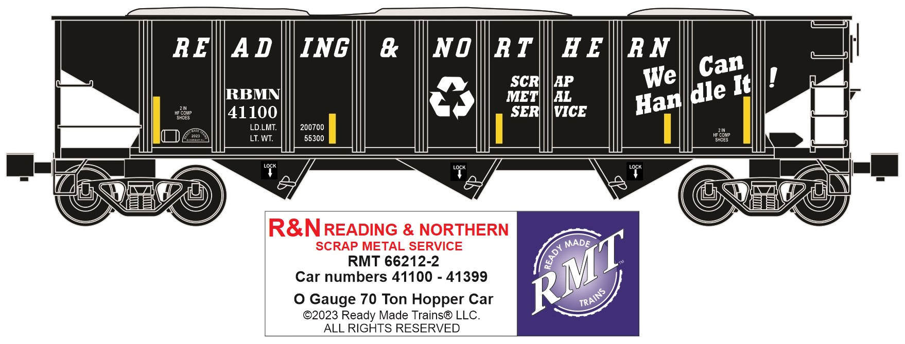 Ready Made Trains RMT-66212-2 - 70 Ton 3-Bay Coal Hopper Car "Reading & Northern" w/ Load