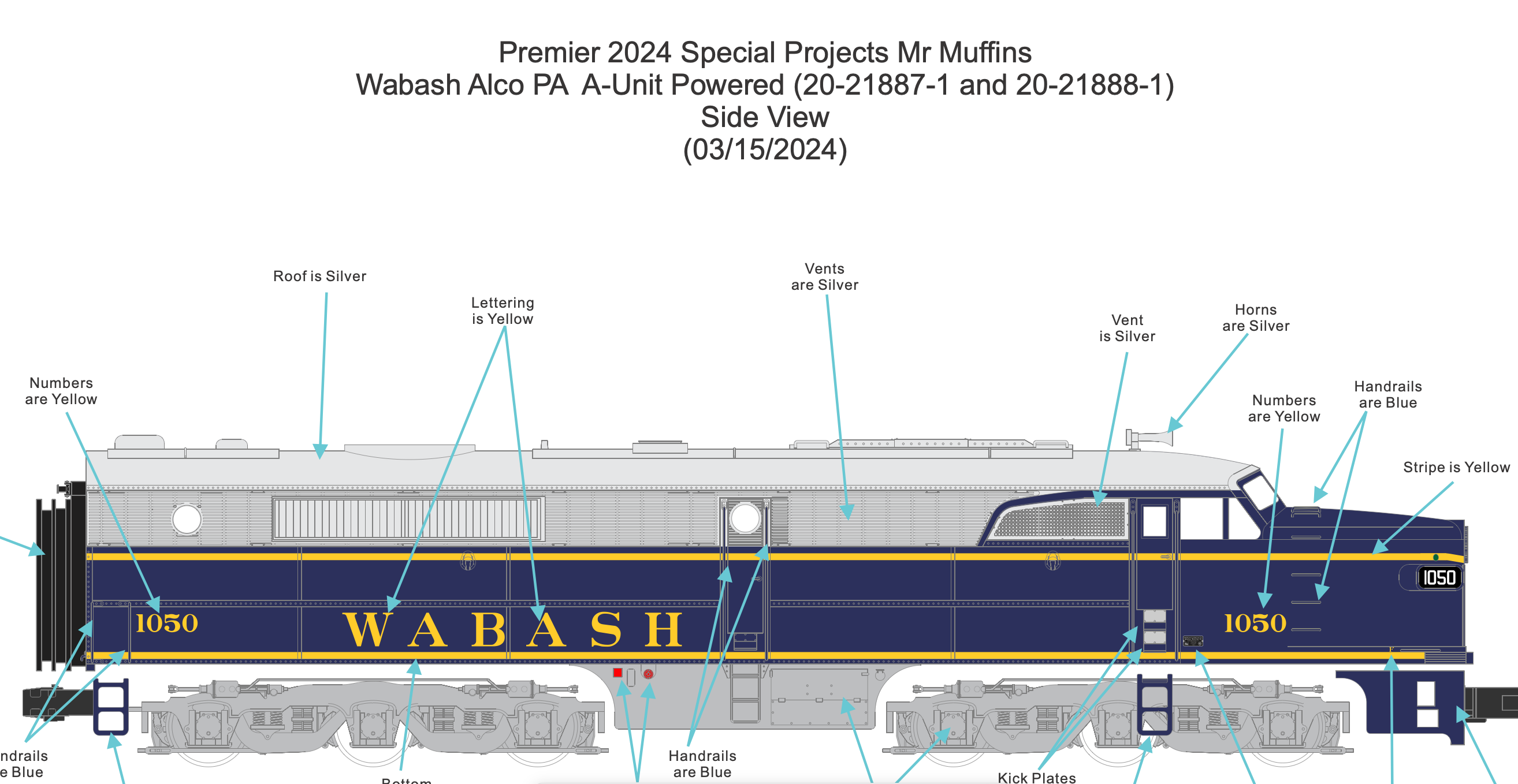MTH 20-21887-1 - Alco PA A Unit Diesel Locomotive "Wabash" #1050 w/ PS3 - Custom Run for MrMuffin'sTrains