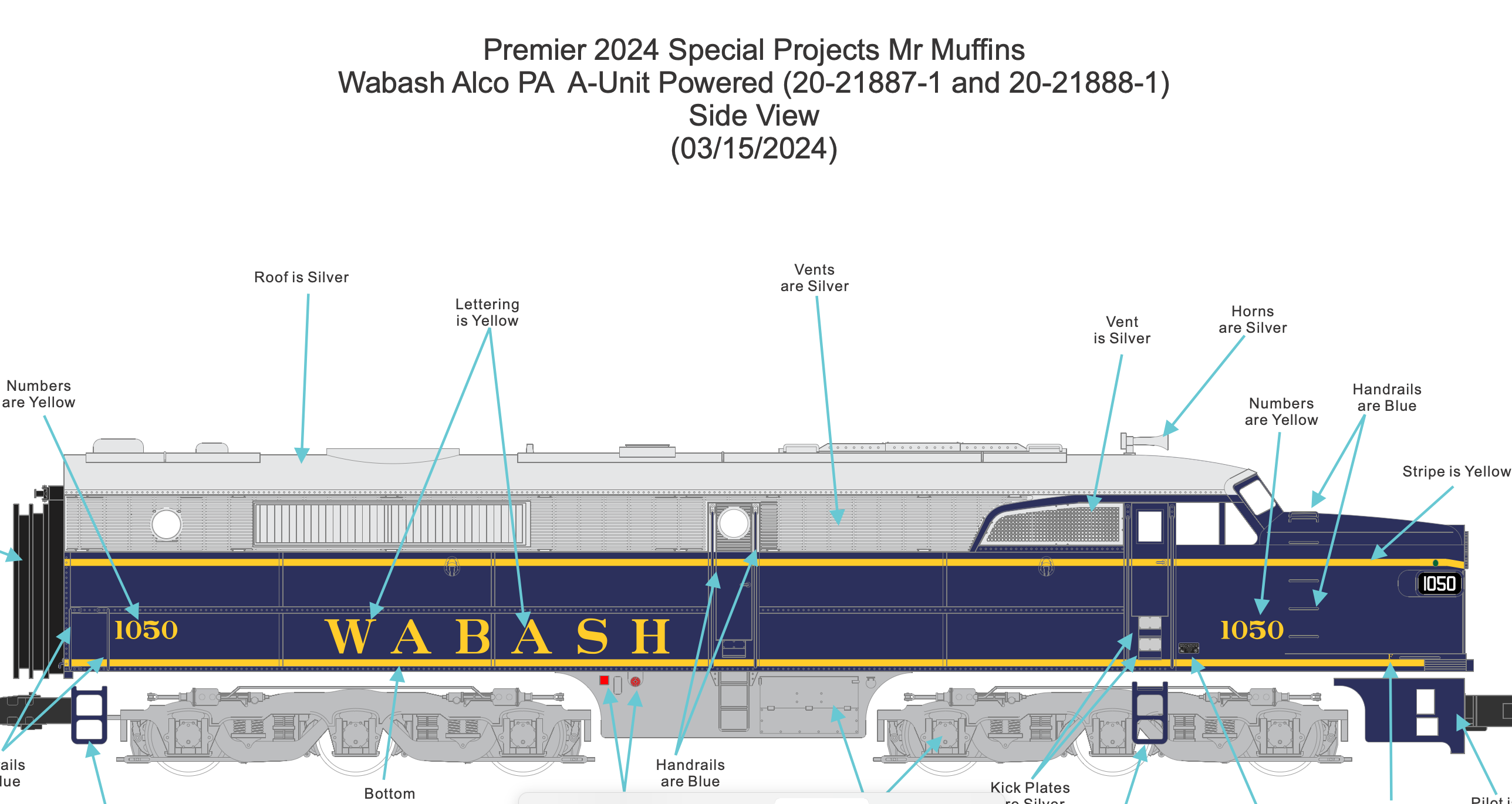 MTH 20-21888-1 - Alco PA A Unit Diesel Locomotive "Wabash" #1052 w/ PS3 - Custom Run for MrMuffin'sTrains