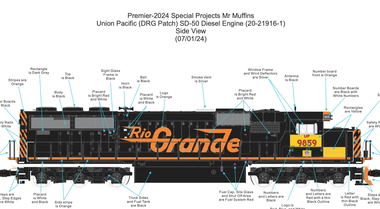 MTH 20-21916-1 - SD50 Diesel Engine "Union Pacific (DRG Patch)" #9859 w/ PS3 - Custom Run for MrMuffin'sTrains (Copy)