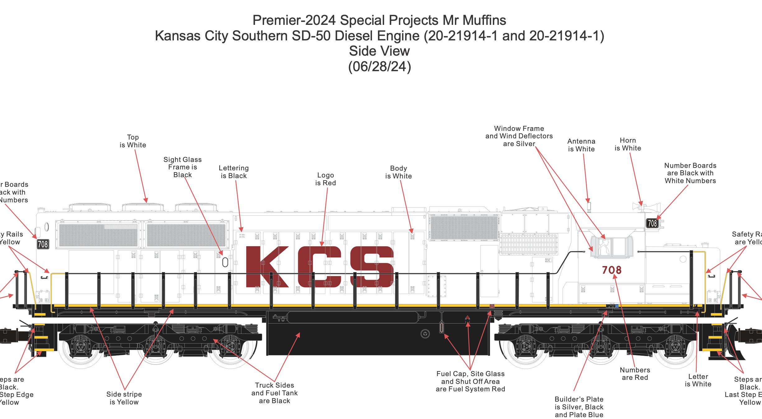 MTH 20-21914-1 SD50 Diesel Engine "Kansas City Southern" #708 w/ PS3 - Custom Run for MrMuffin'sTrains